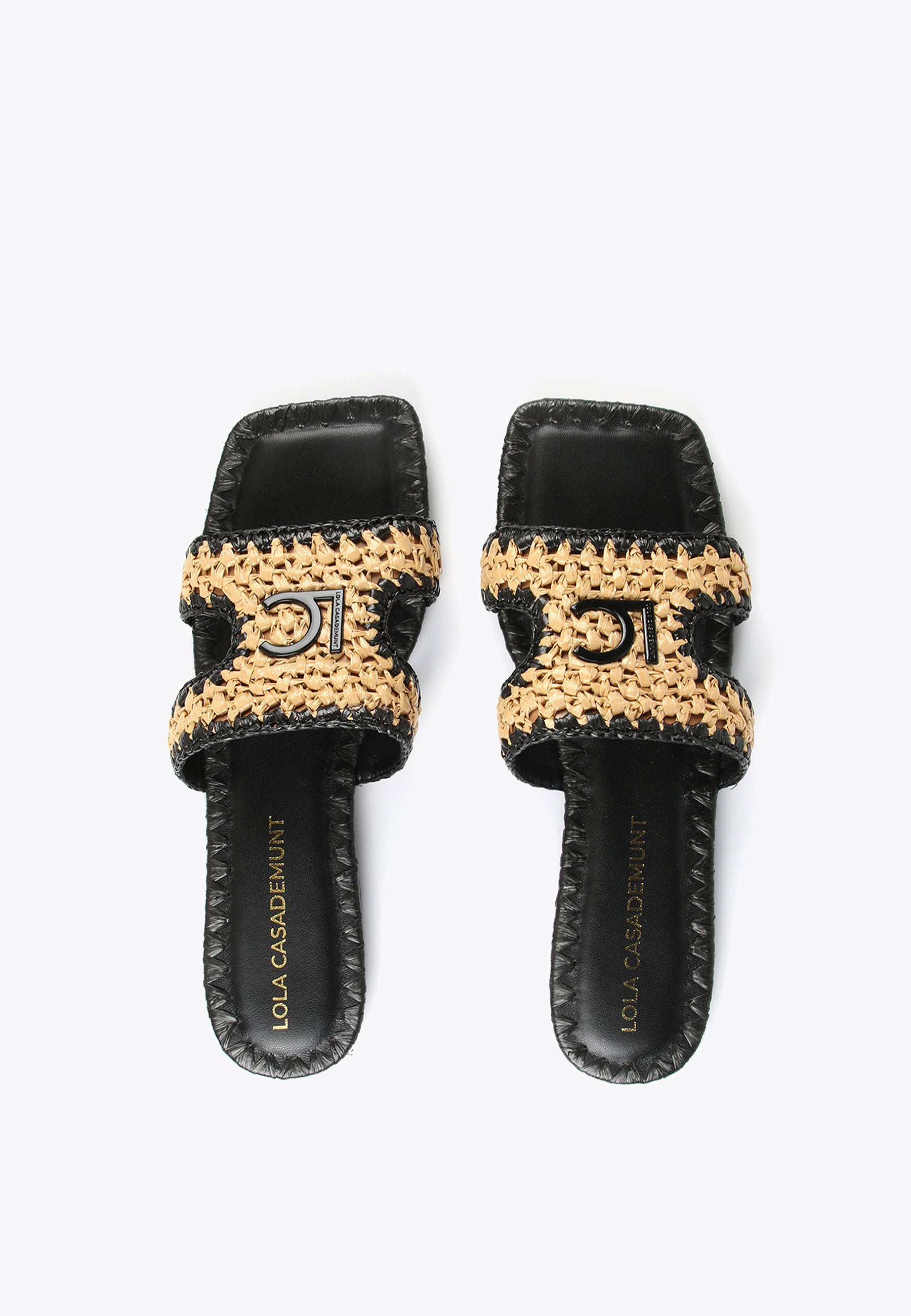 LS2405007-Black-Brown-Raffia-effect mule sandals