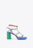 LS2405031-Green-Pink-Heeled sandals with multicoloured straps