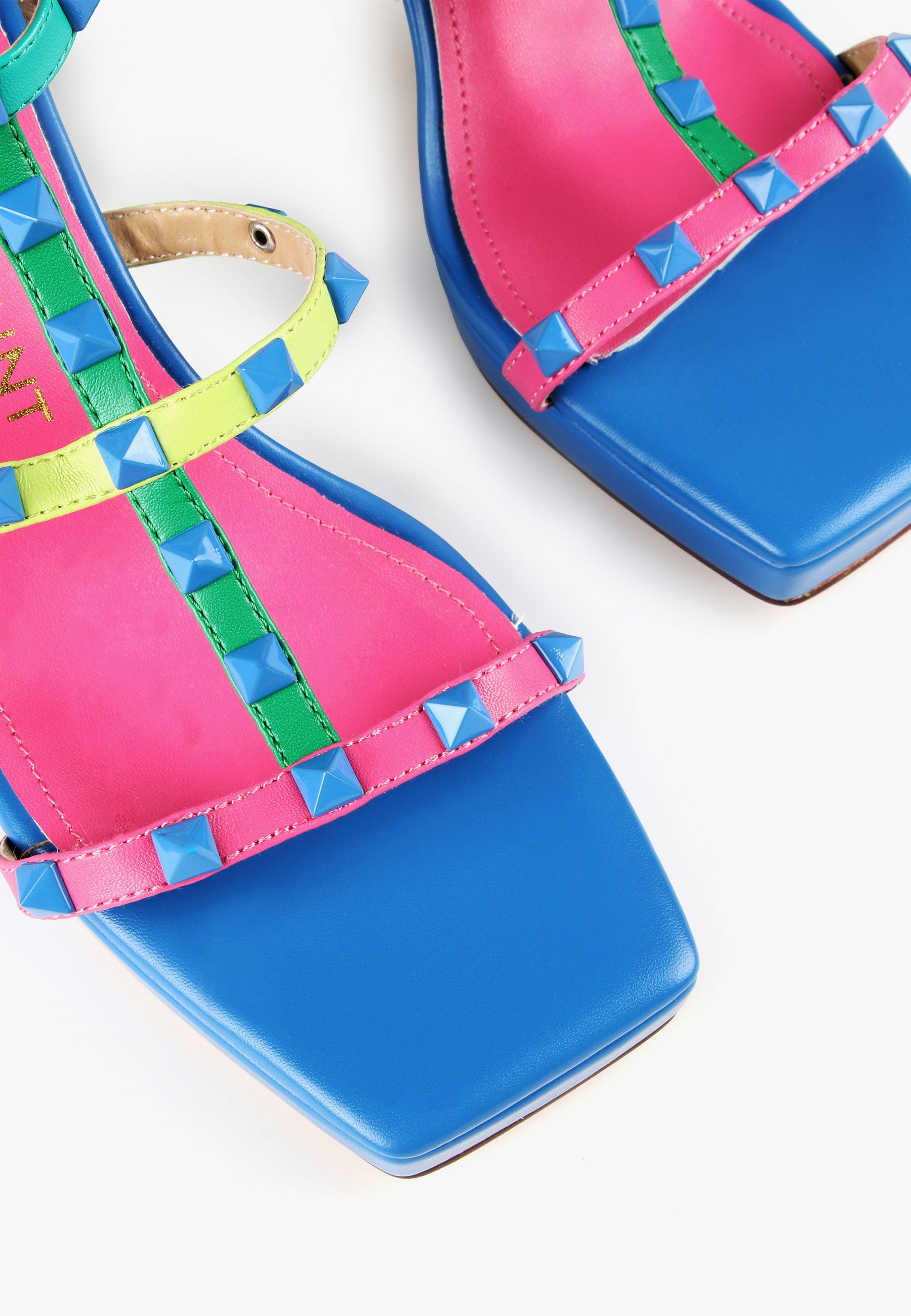 LS2405031-Green-Pink-Heeled sandals with multicoloured straps