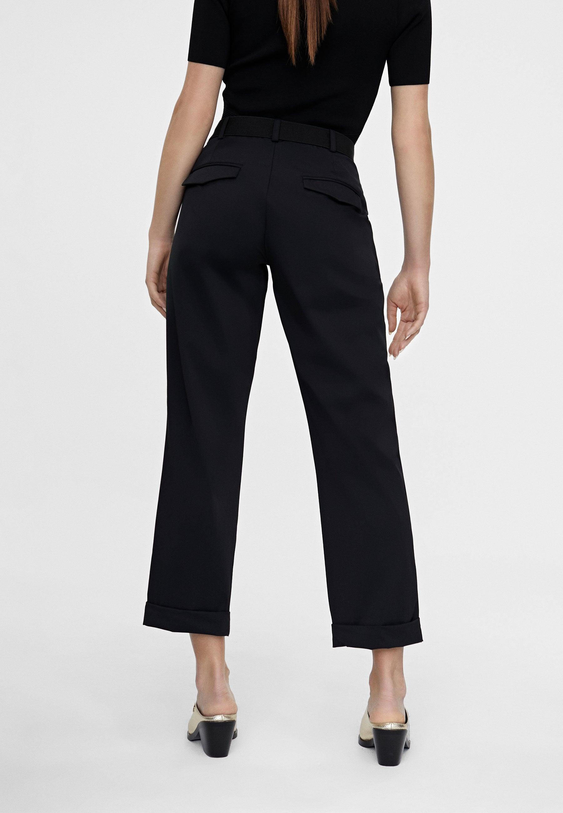 LS2414015-Black-Cropped trousers with turn-up hems