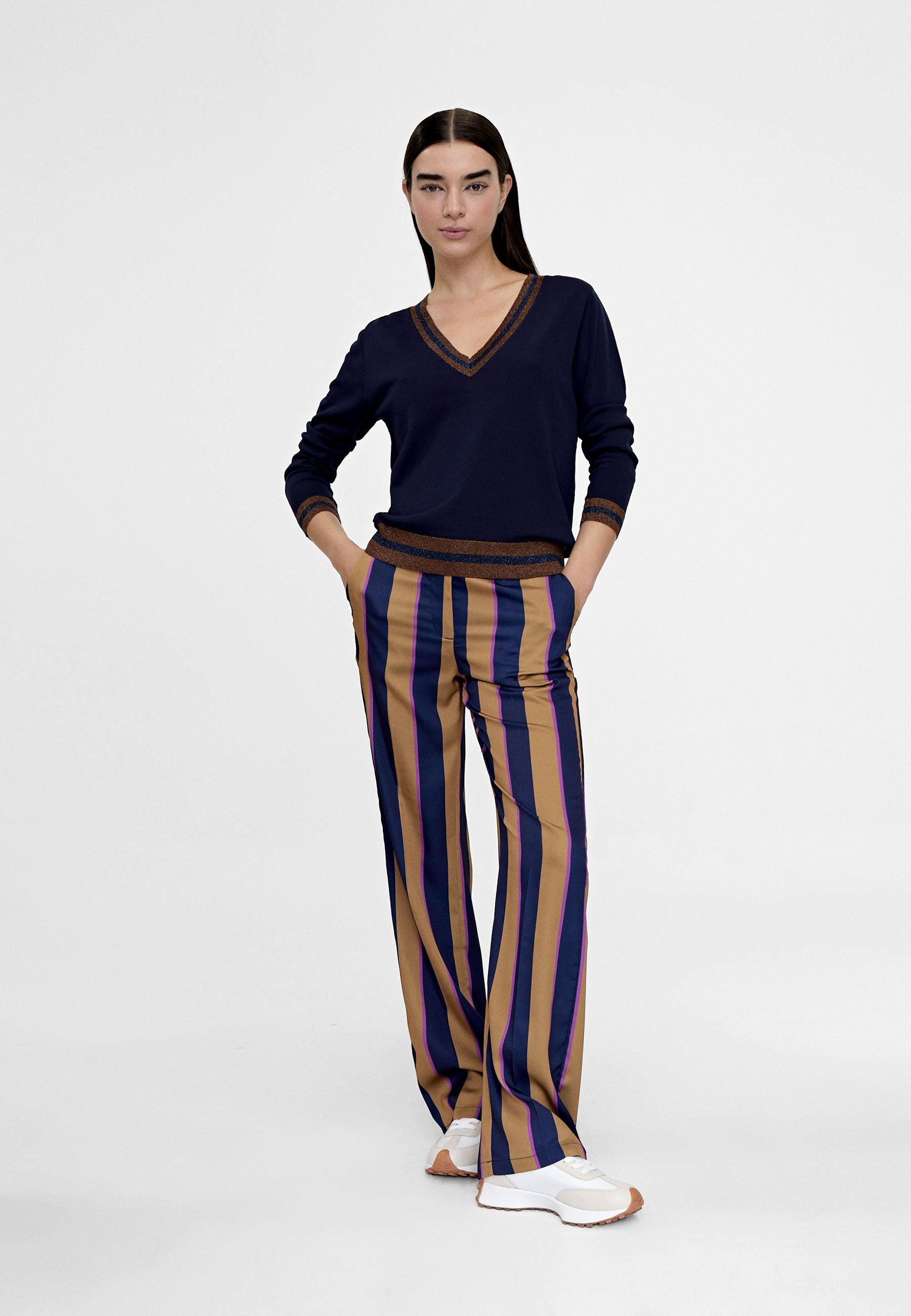 LS2414016-Blue-Brown-Straight striped trousers