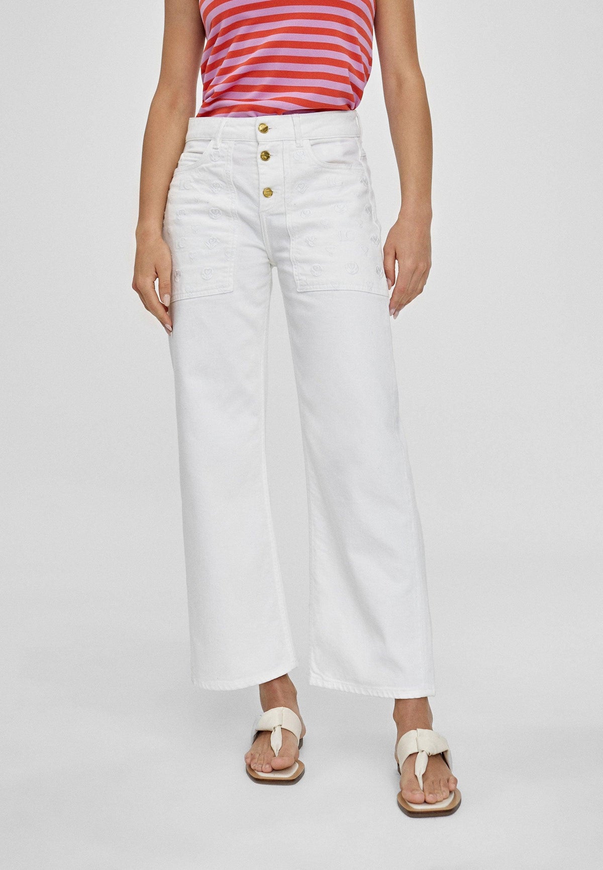 LS2414033-White-Monochrome embroidered jeans