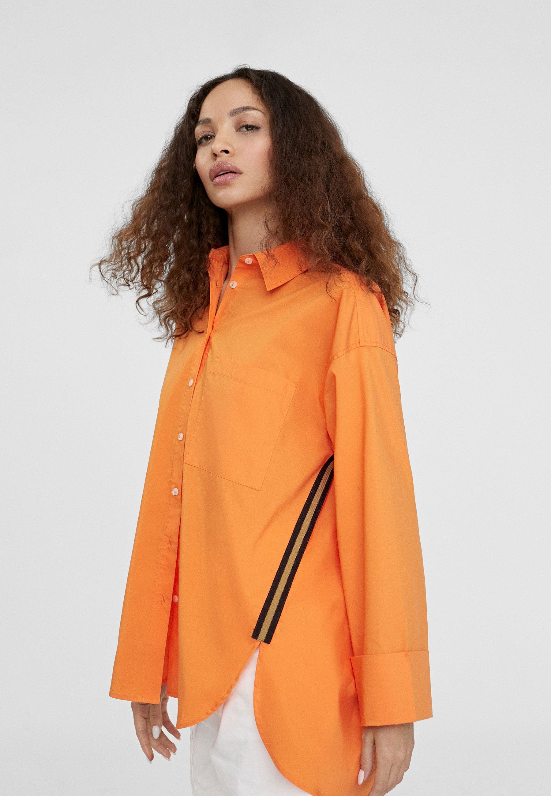 LS2415001-Orange-Basic cotton shirt