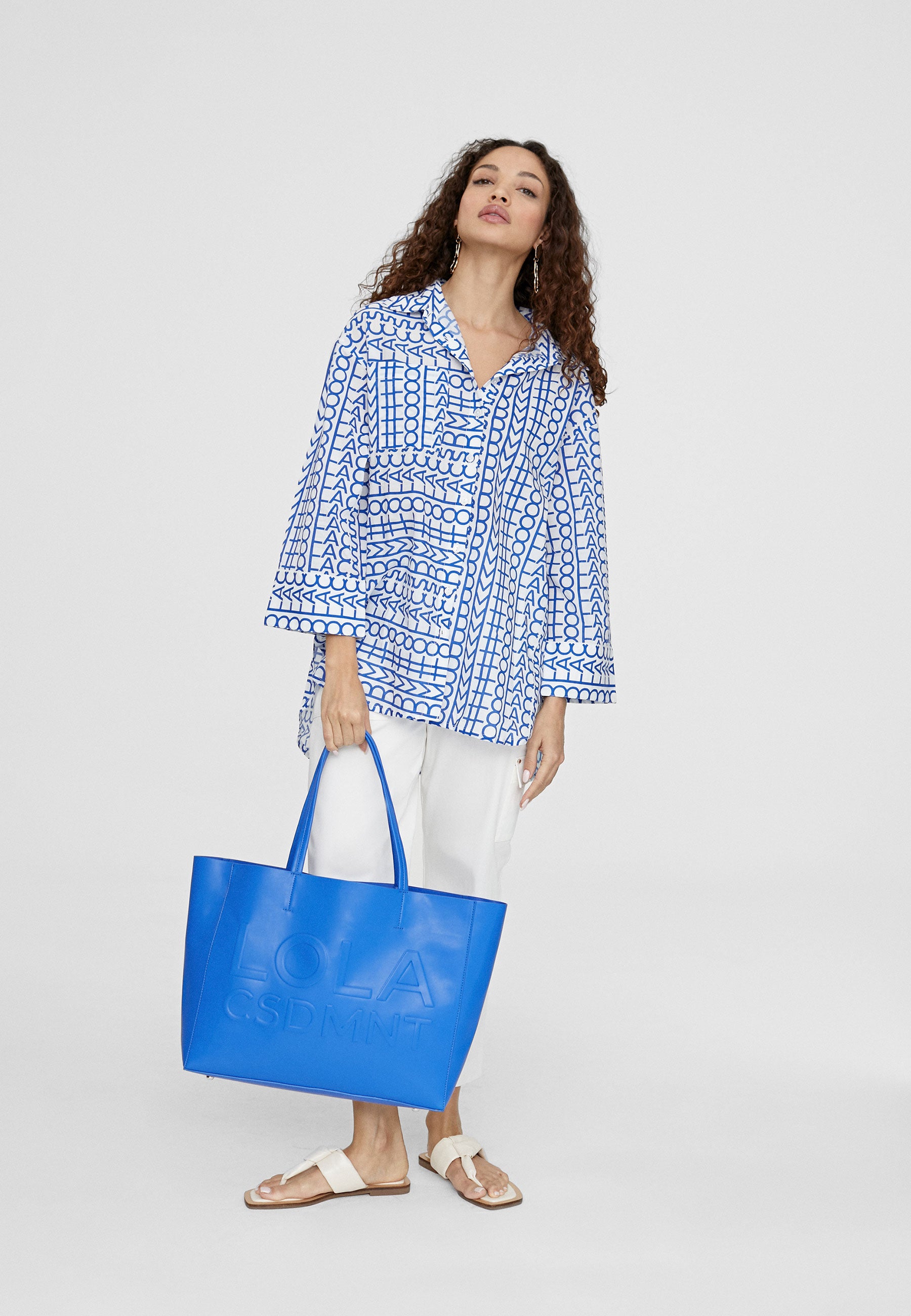 LS2415003-Electric-Blue-Oversized logo print shirt 