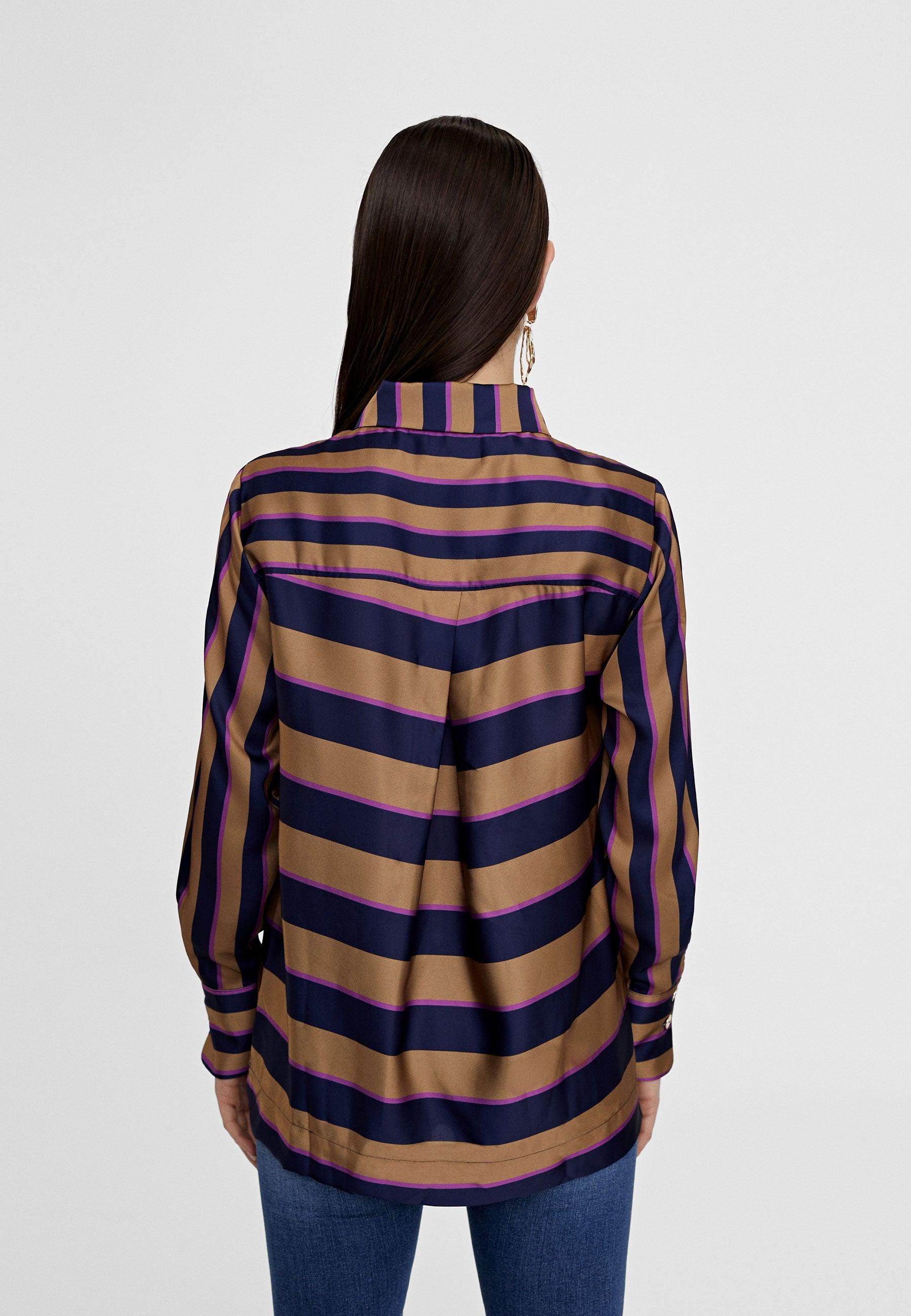 LS2415012-Blue-Brown-Long sleeve striped shirt