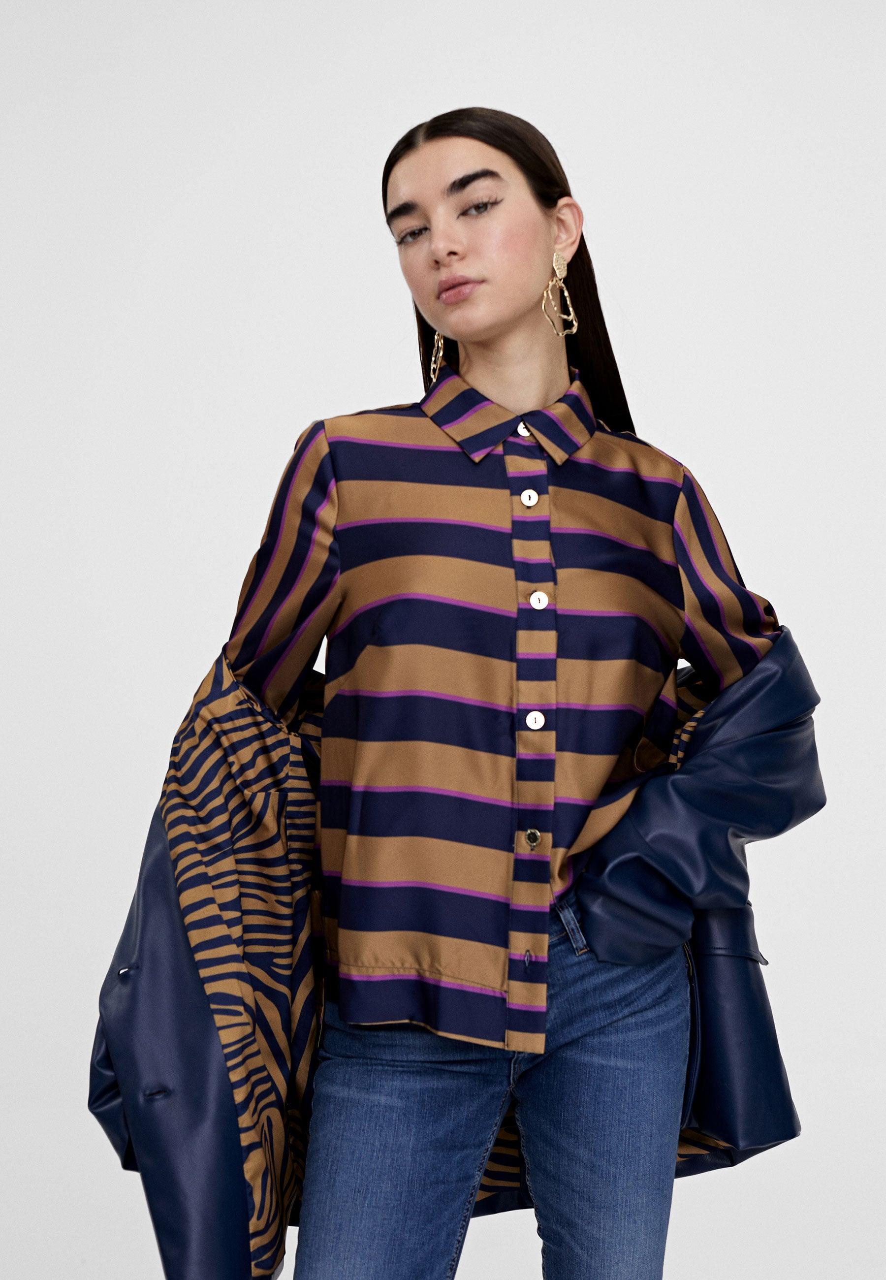 LS2415012-Blue-Brown-Long sleeve striped shirt