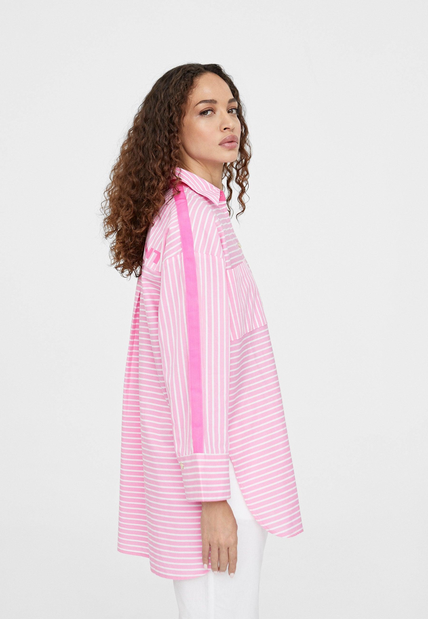 LS2415016-Pink-White-Oversize striped shirt