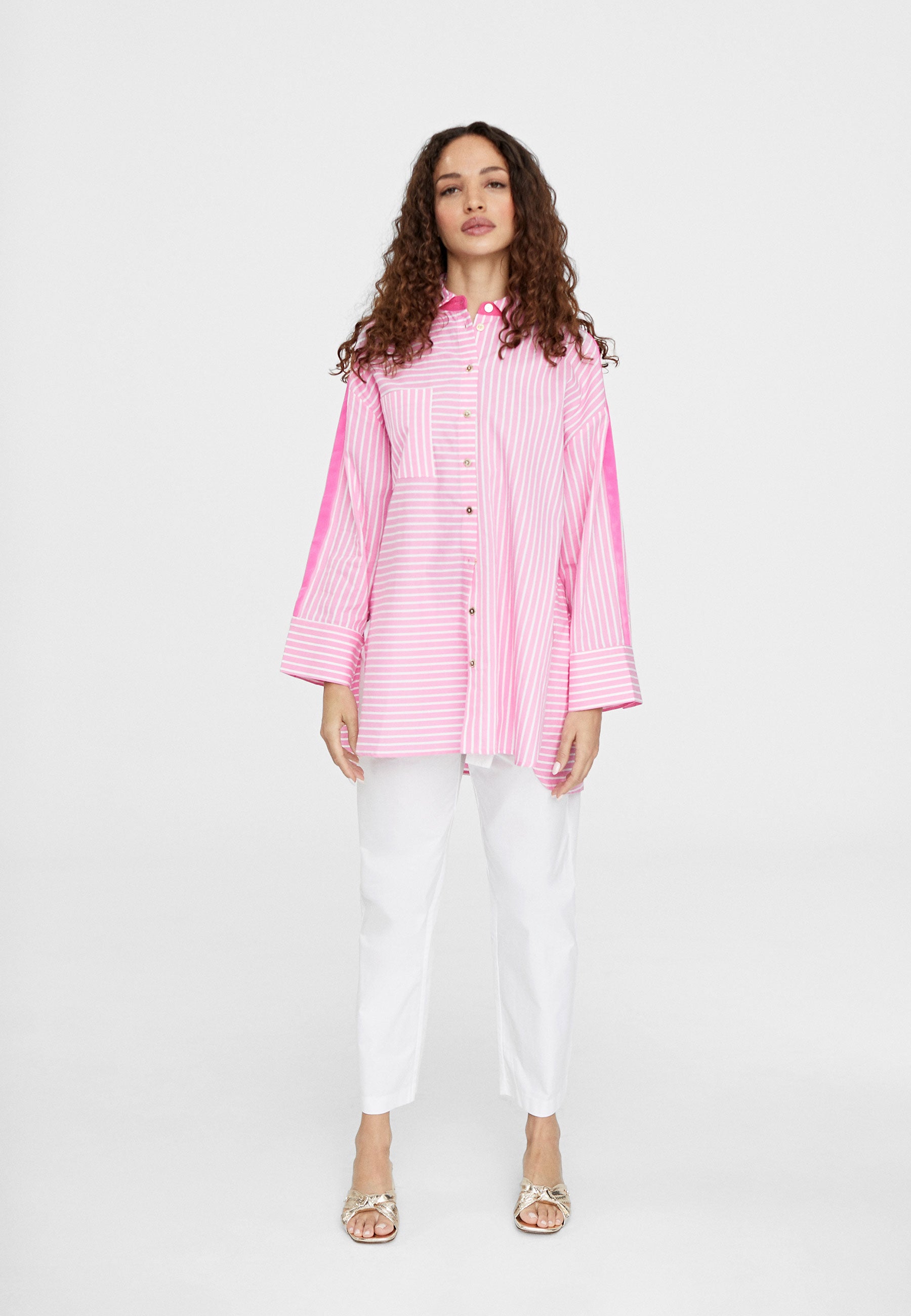 LS2415016-Pink-White-Oversize striped shirt