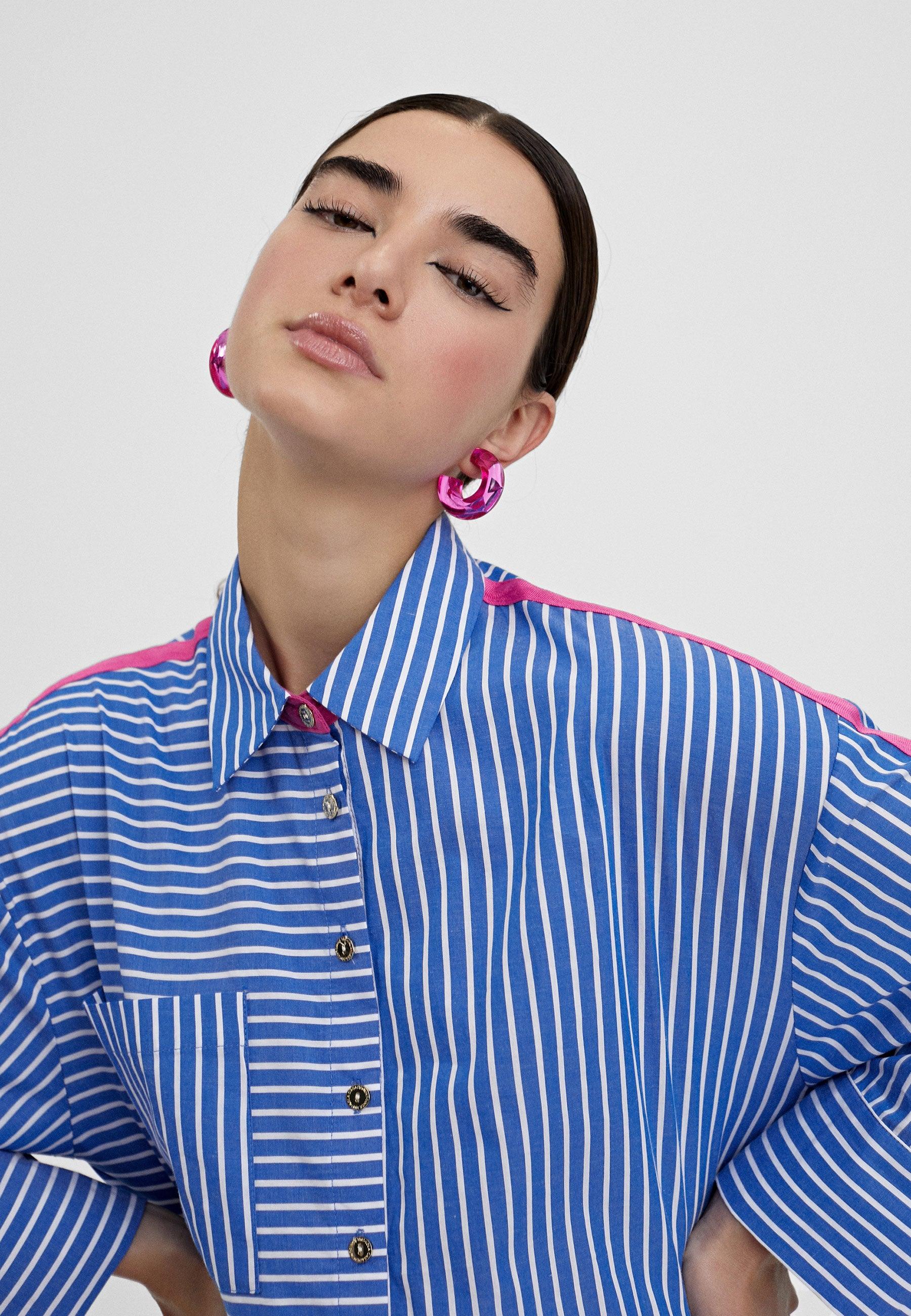 LS2415016-Blue-White-Oversize striped shirt