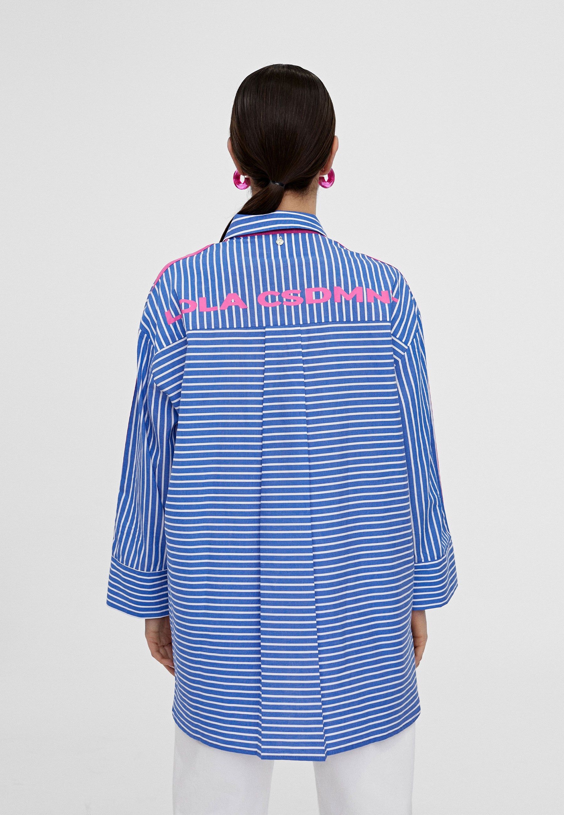 LS2415016-Blue-White-Oversize striped shirt