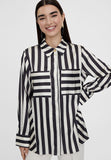 LS2415017-Black-White-Flowing striped shirt