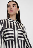 LS2415017-Black-White-Flowing striped shirt