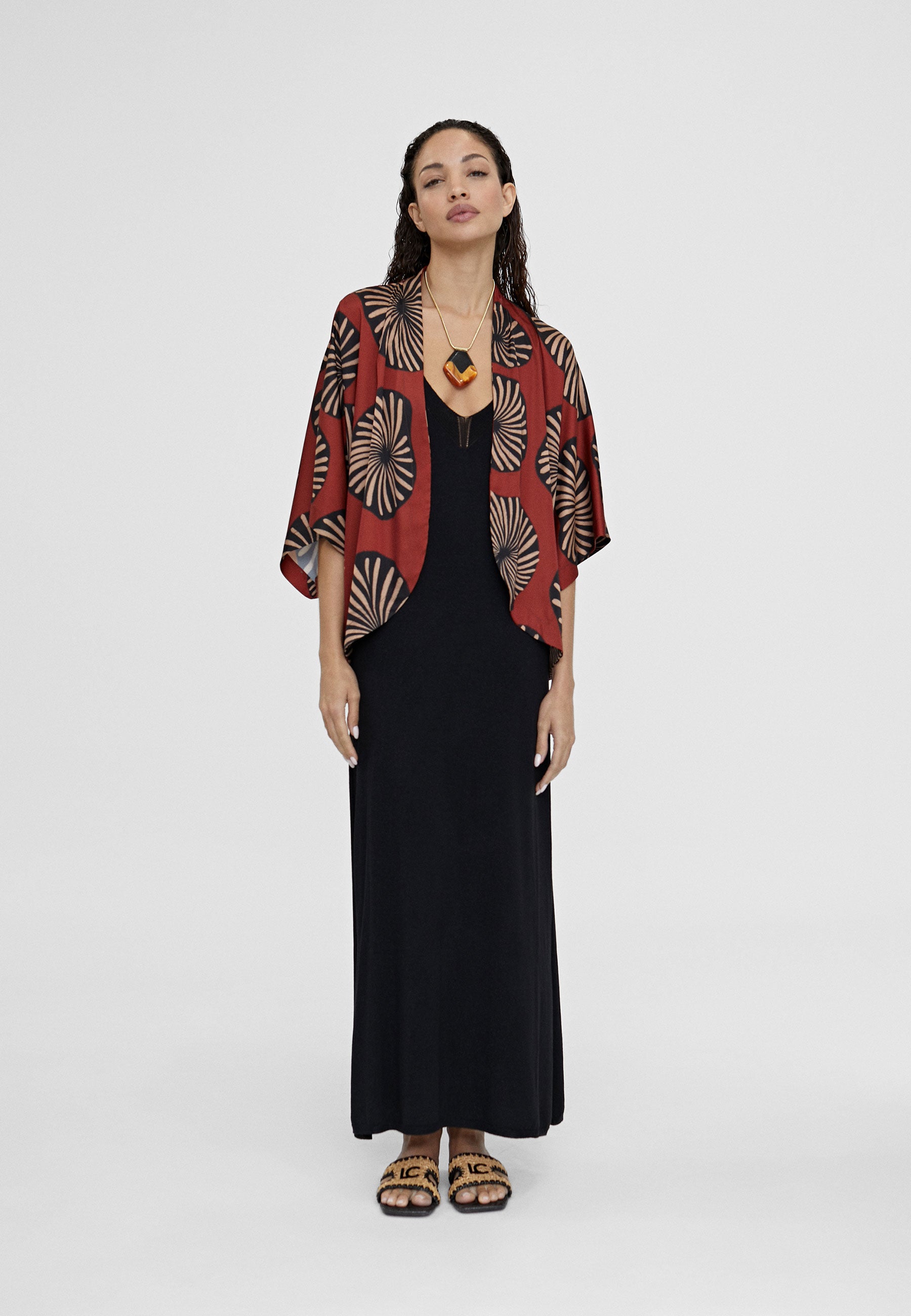 LS2415044-Red-Black-Flowing printed bolero