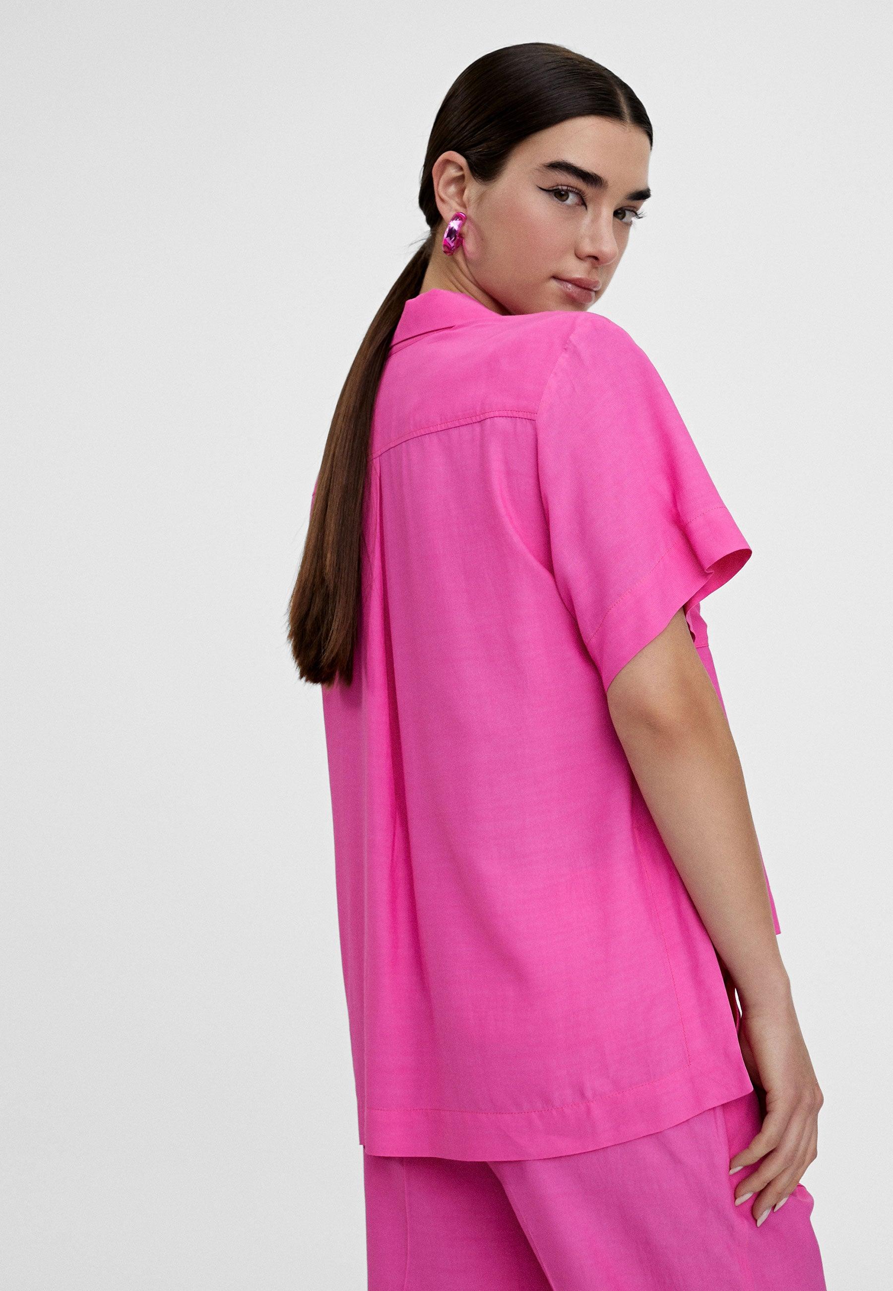 LS2415046-Fuchsia-Flowing shirt with pockets