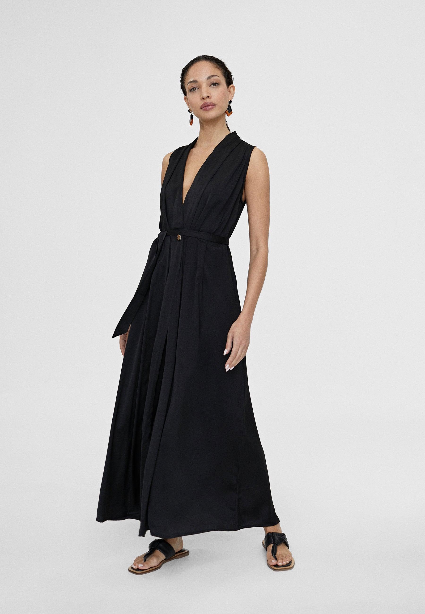 LS2416003-Black-Long V-neck dress