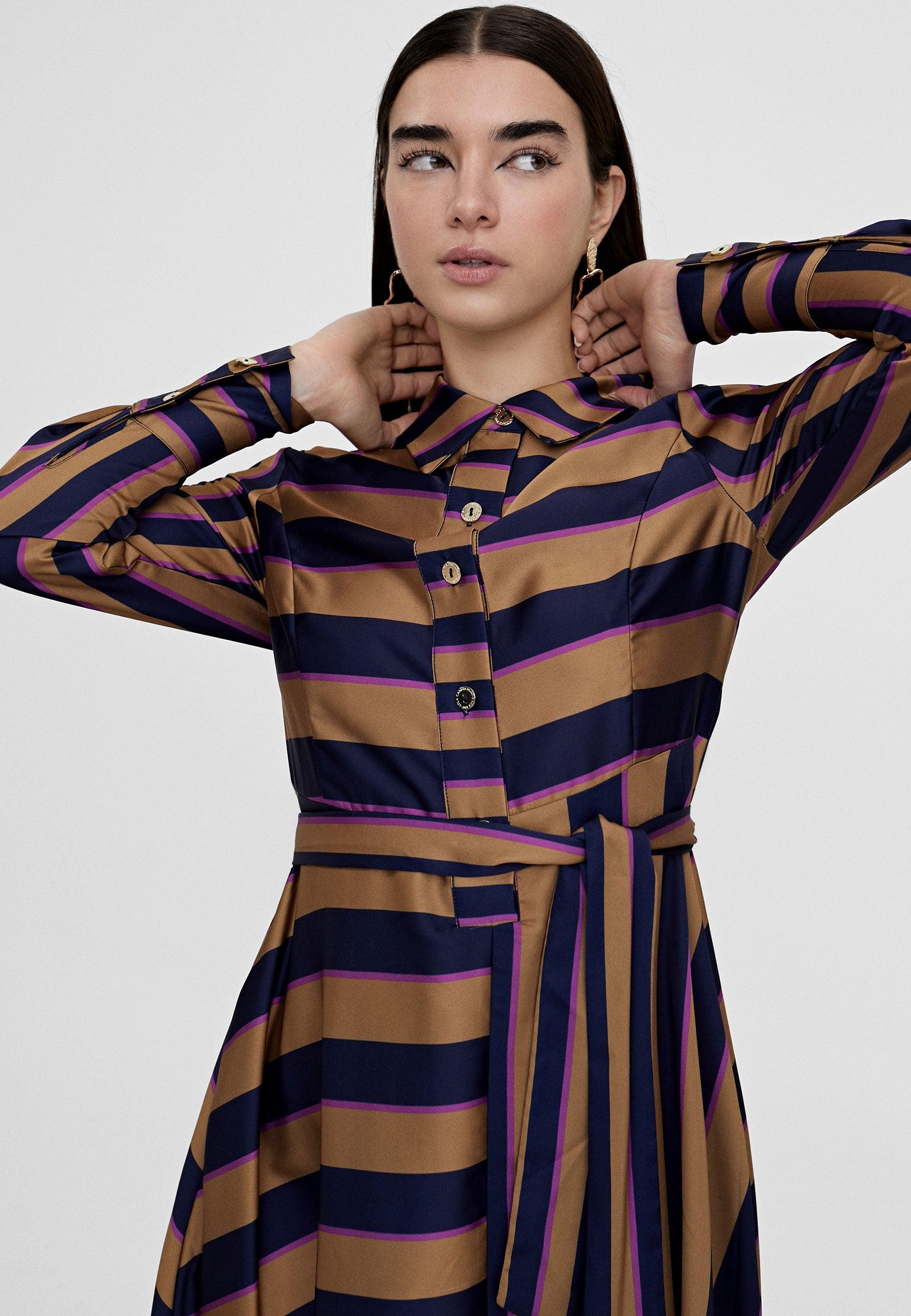 LS2416009-Blue-Brown-Striped shirt dress