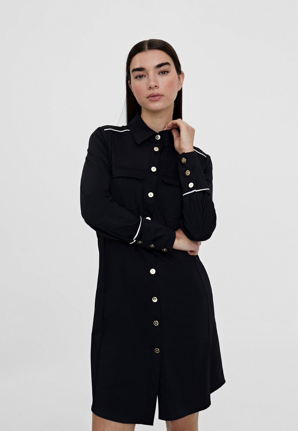 LS2416015-Black-Fitted shirt dress