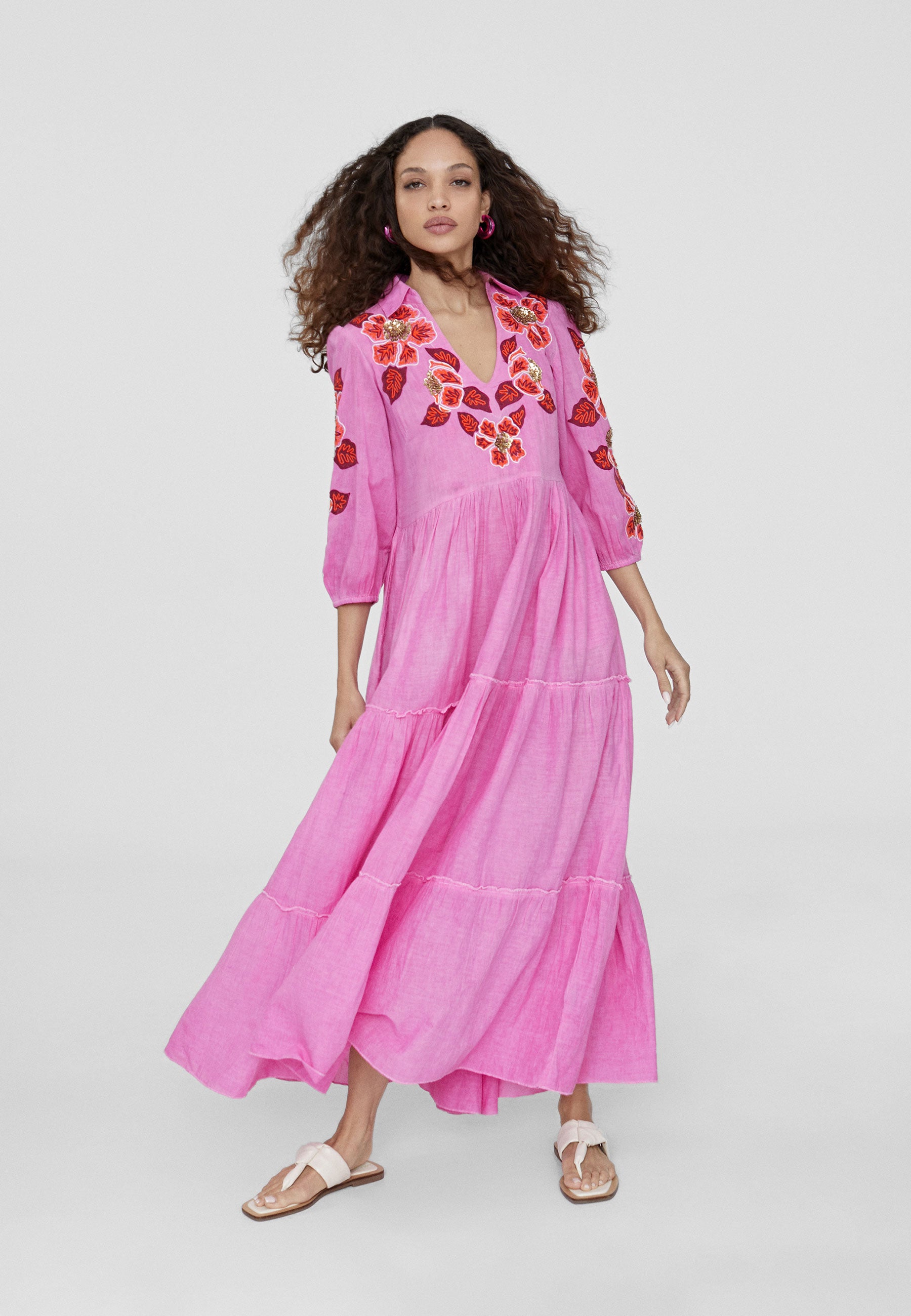 LS2416026-Fuchsia-Long embroidered caftan