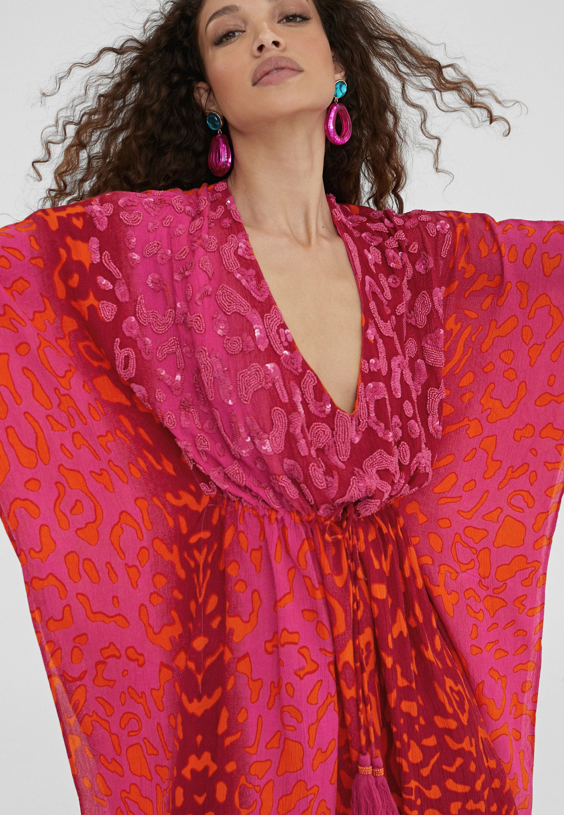 LS2416038-Pink-Short animal print caftan