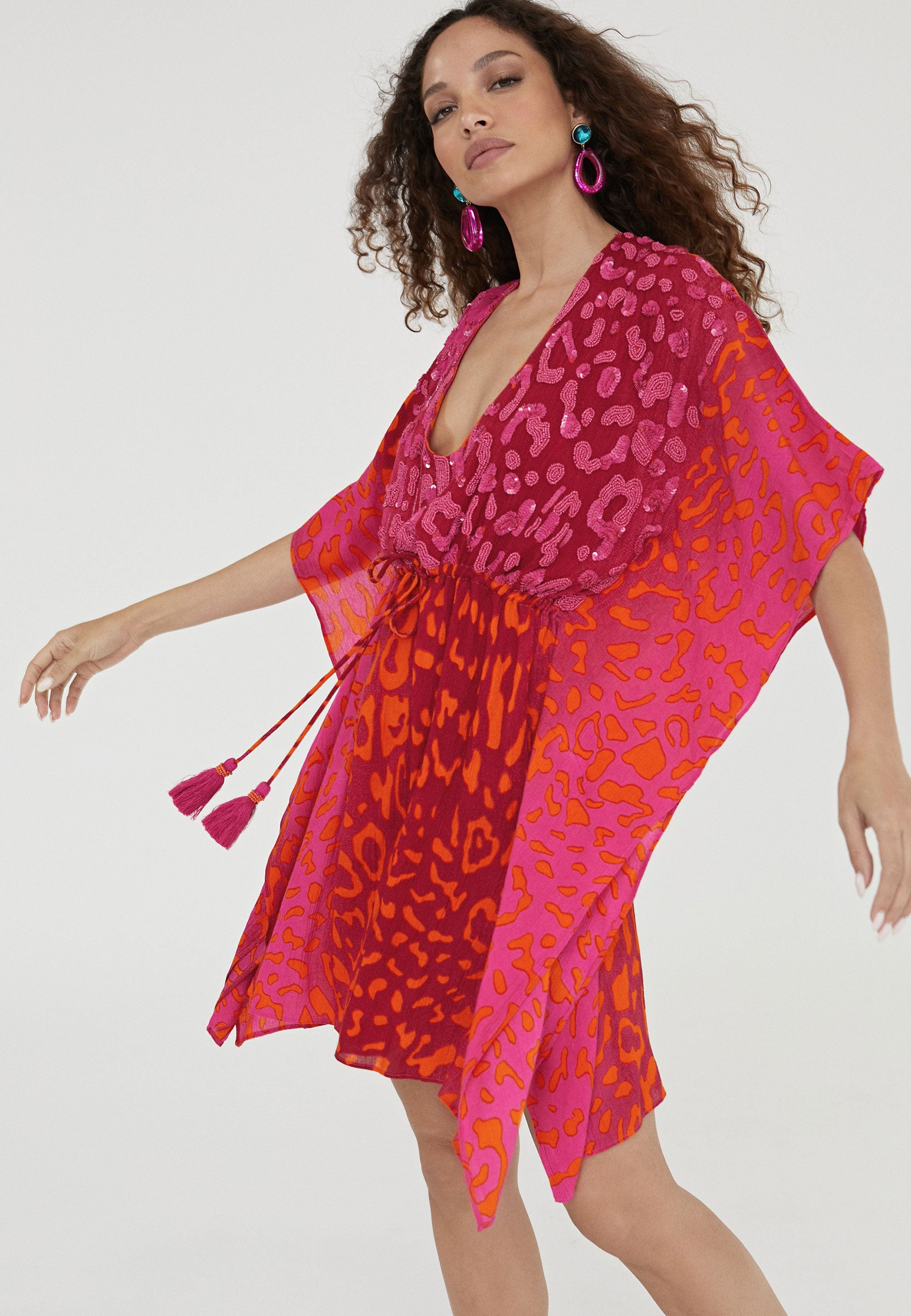 LS2416038-Pink-Short animal print caftan