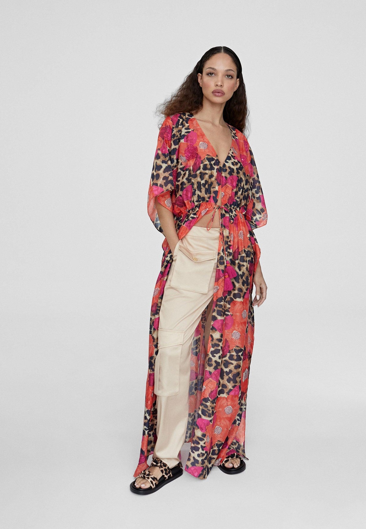 LS2416042-Red-Blue-Long printed caftan