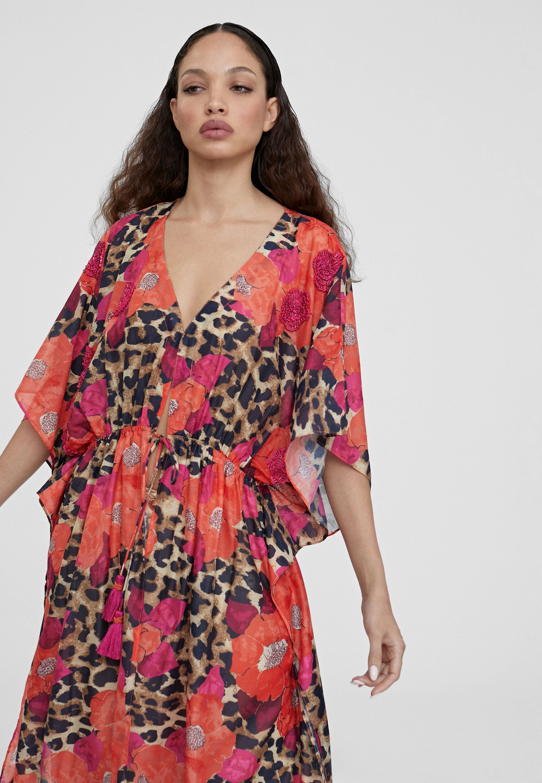 LS2416042-Red-Blue-Long printed caftan