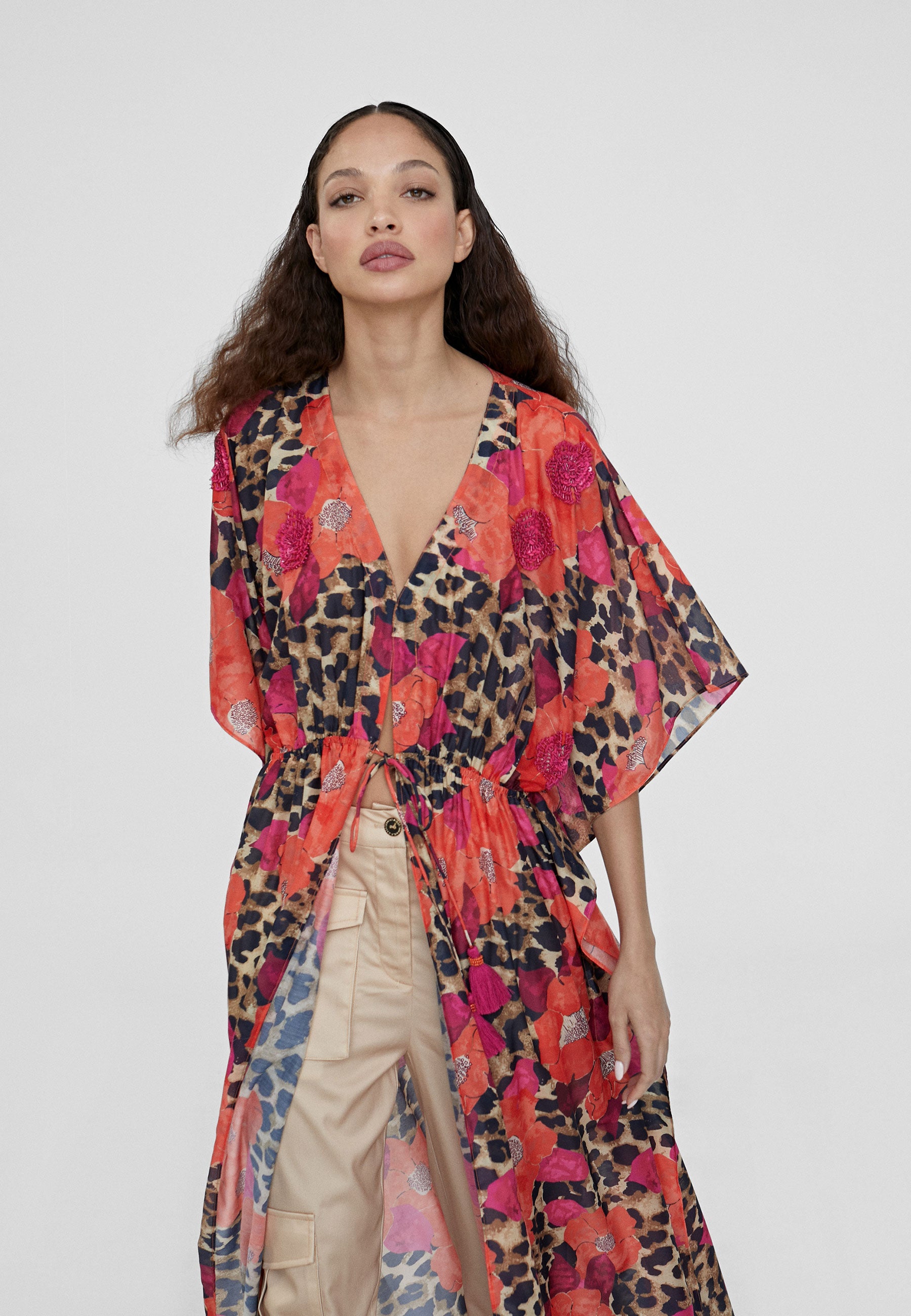 LS2416042-Red-Blue-Long printed caftan