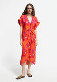 LS2416044-Orange-Pink-Printed knotted caftan