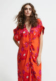 LS2416044-Orange-Pink-Printed knotted caftan