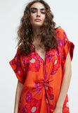 LS2416044-Orange-Pink-Printed knotted caftan