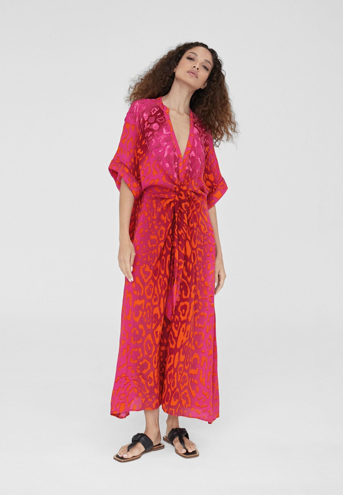 LS2416048-Pink-Long animal print caftan