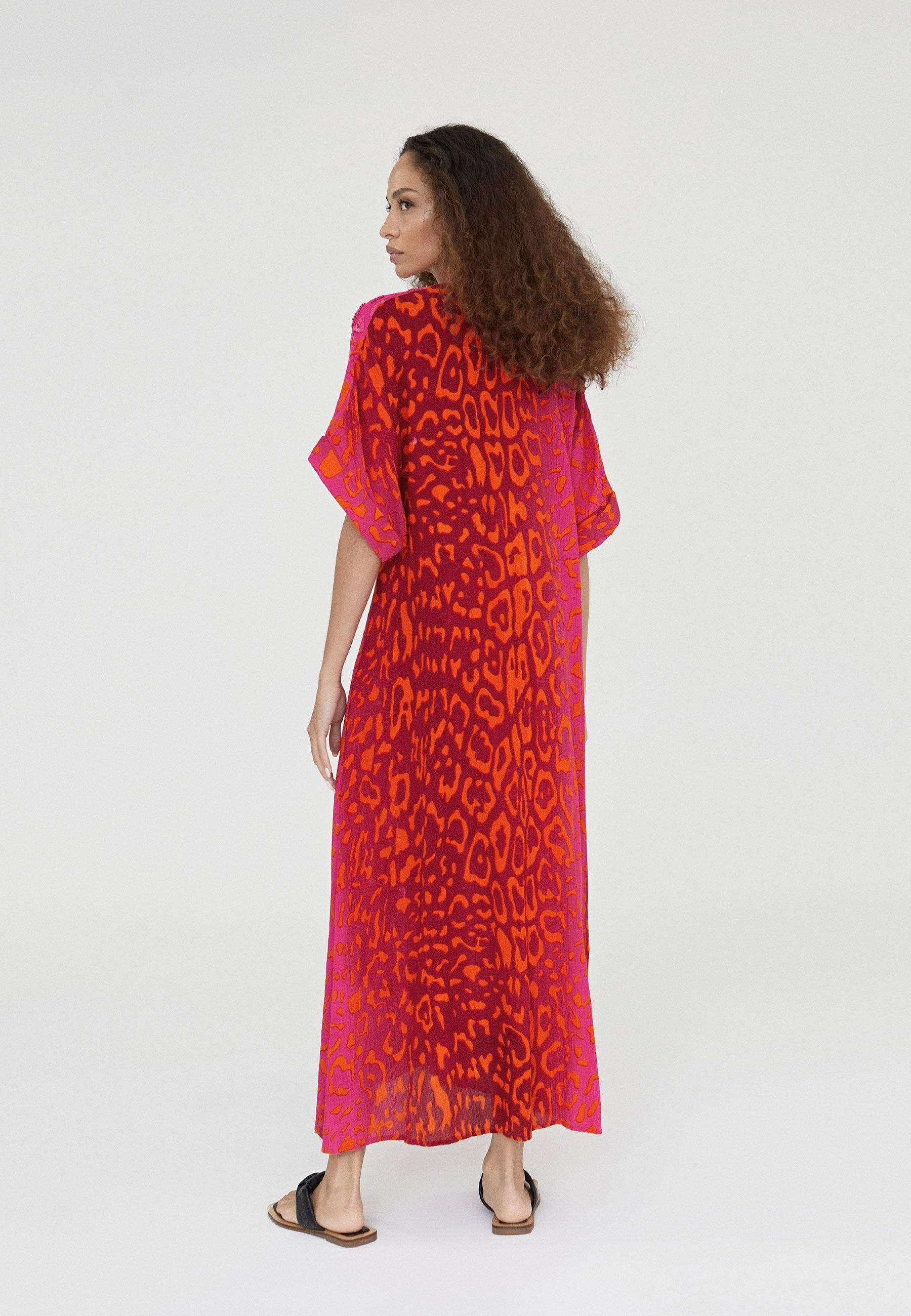 LS2416048-Pink-Long animal print caftan