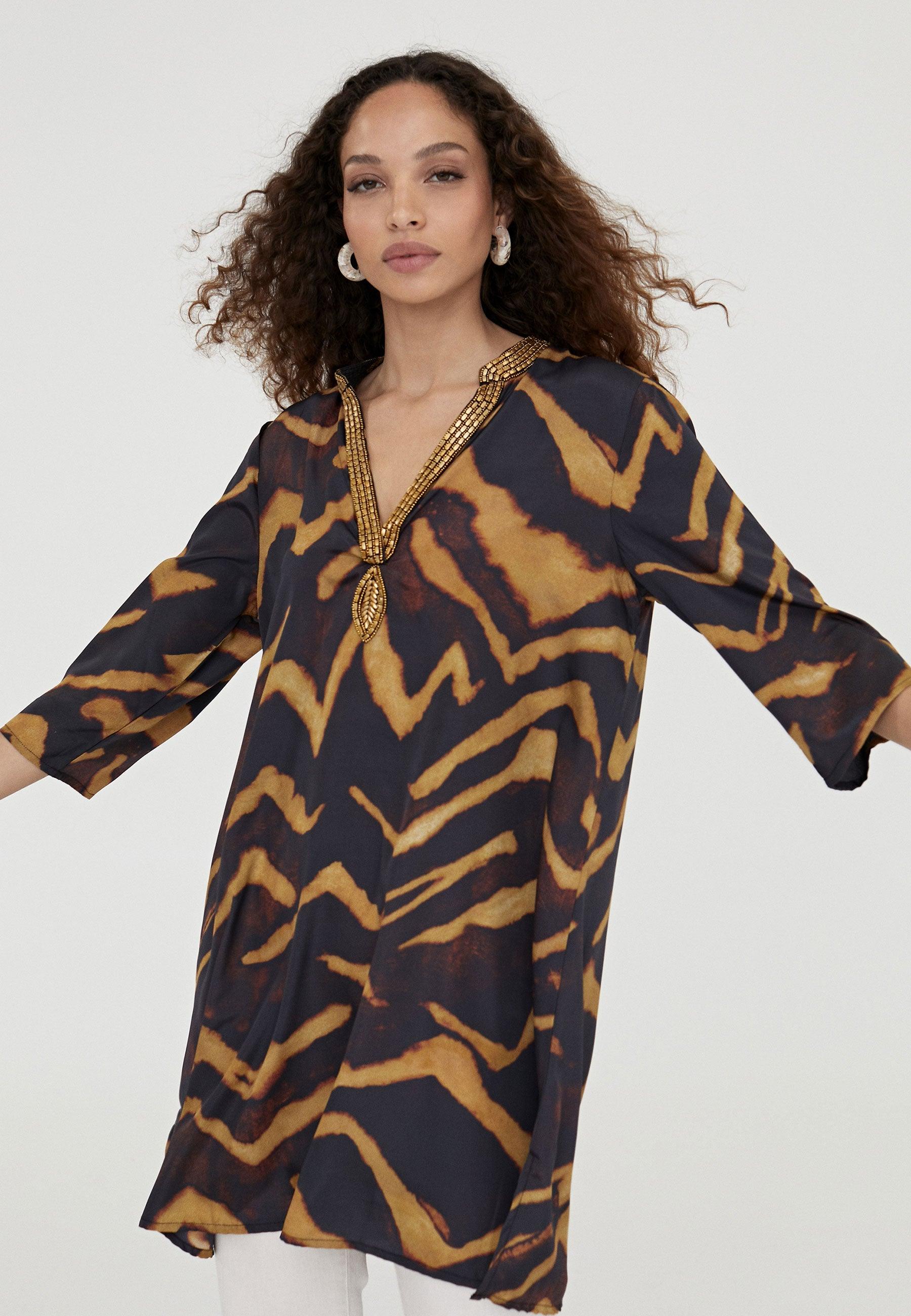 LS2416050-Black-Metal-Short zebra print caftan