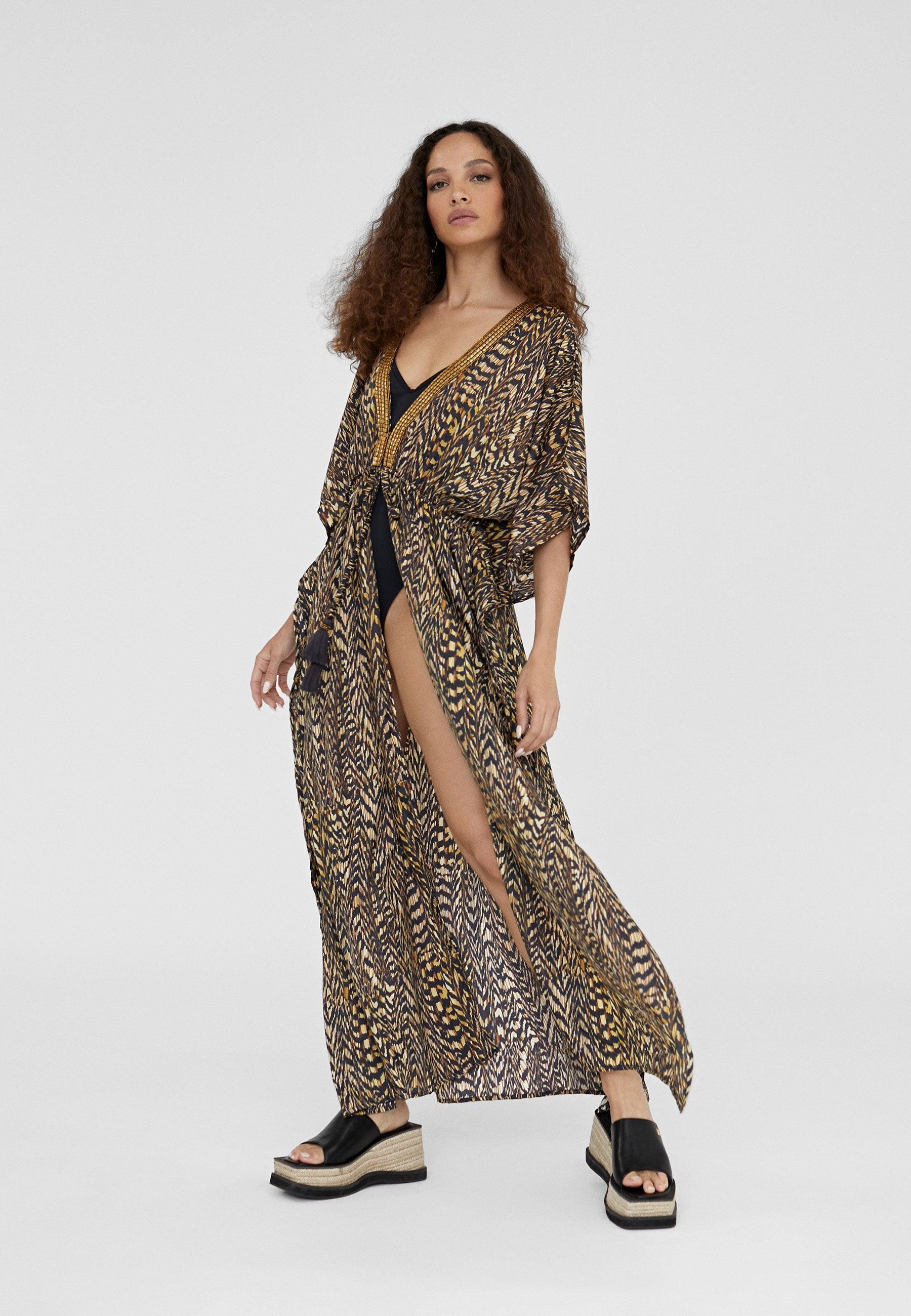 LS2416051-Black-Brown-Long animal print caftan