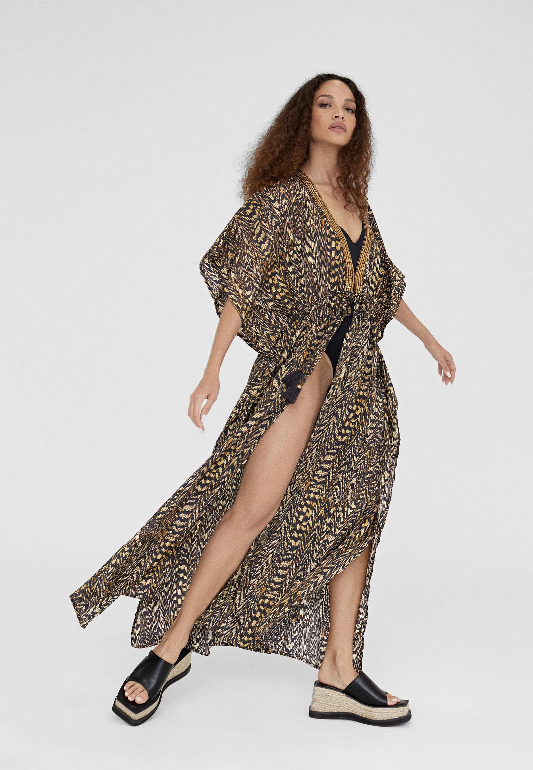 LS2416051-Black-Brown-Long animal print caftan