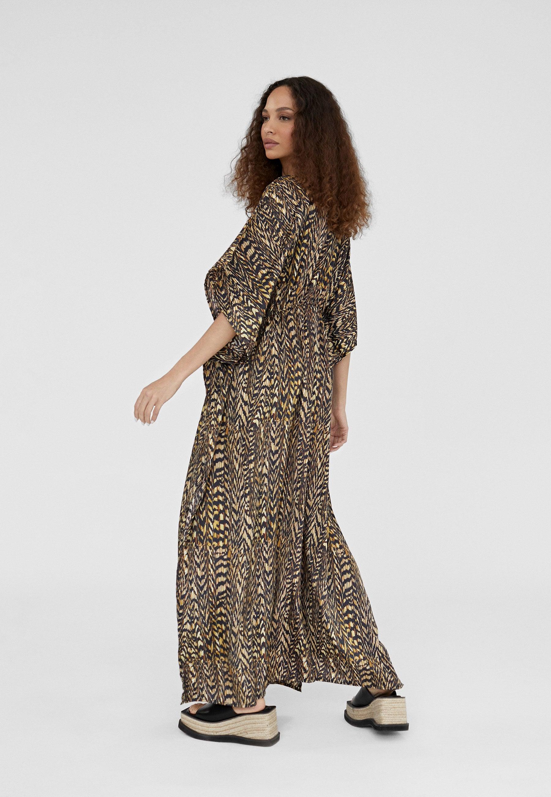 LS2416051-Black-Brown-Long animal print caftan