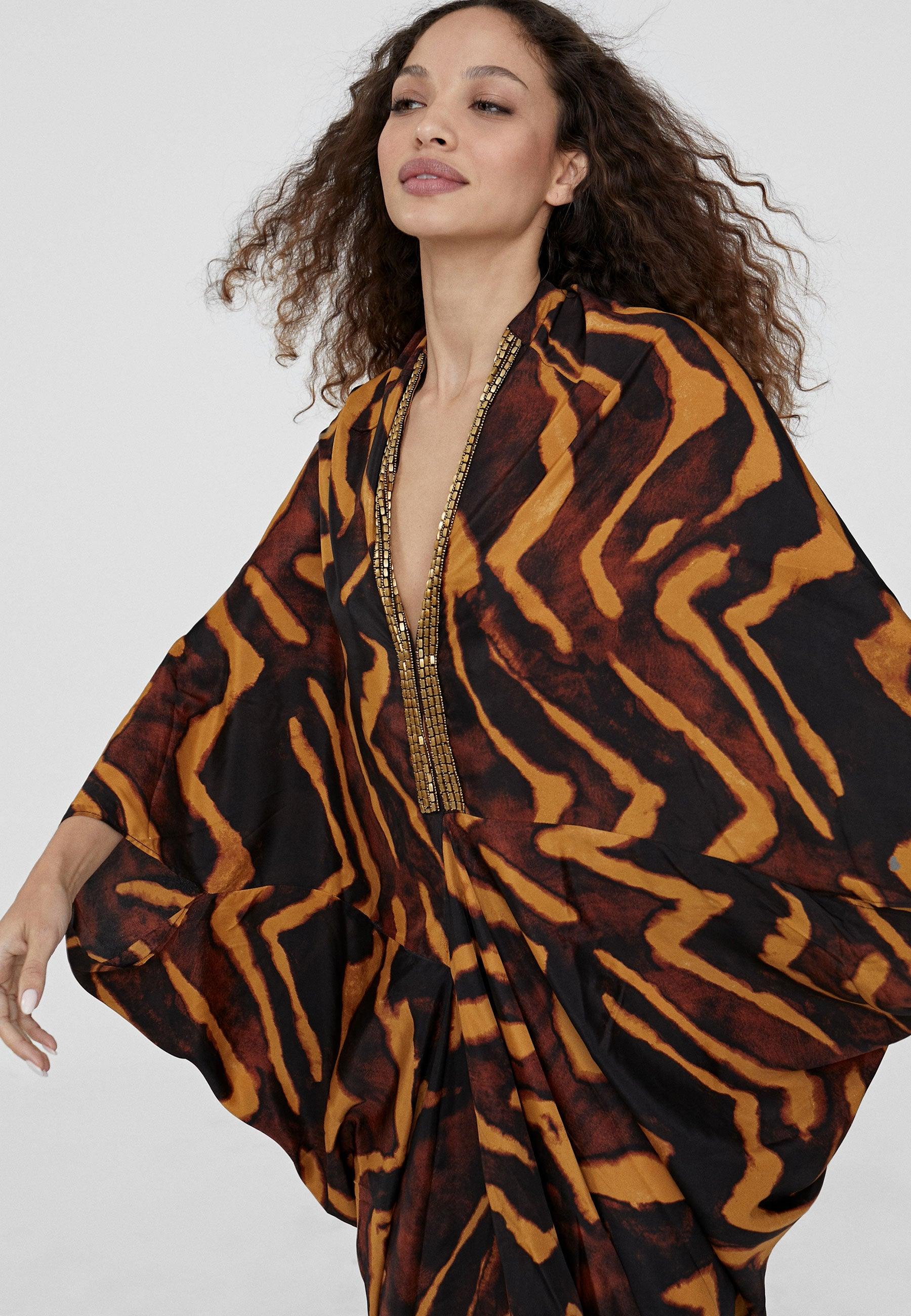 LS2416052-Black-Brown-Zebra print kimono