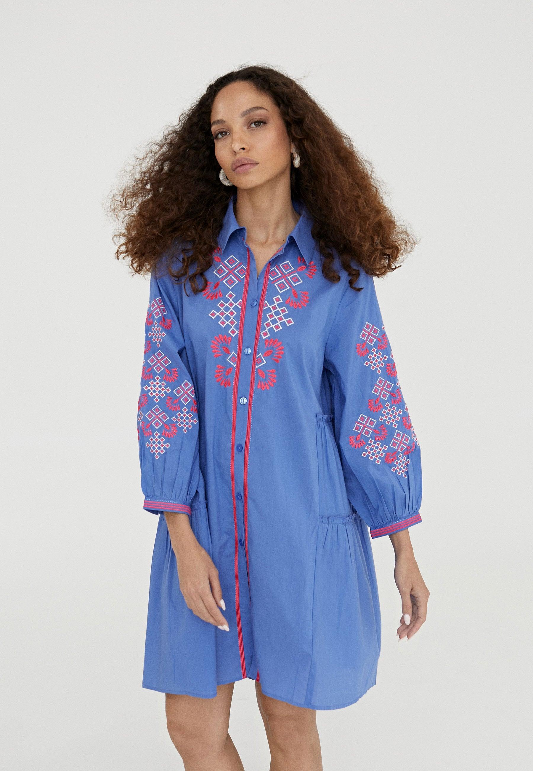 LS2416059-Electric-Blue-Short embroidered caftan