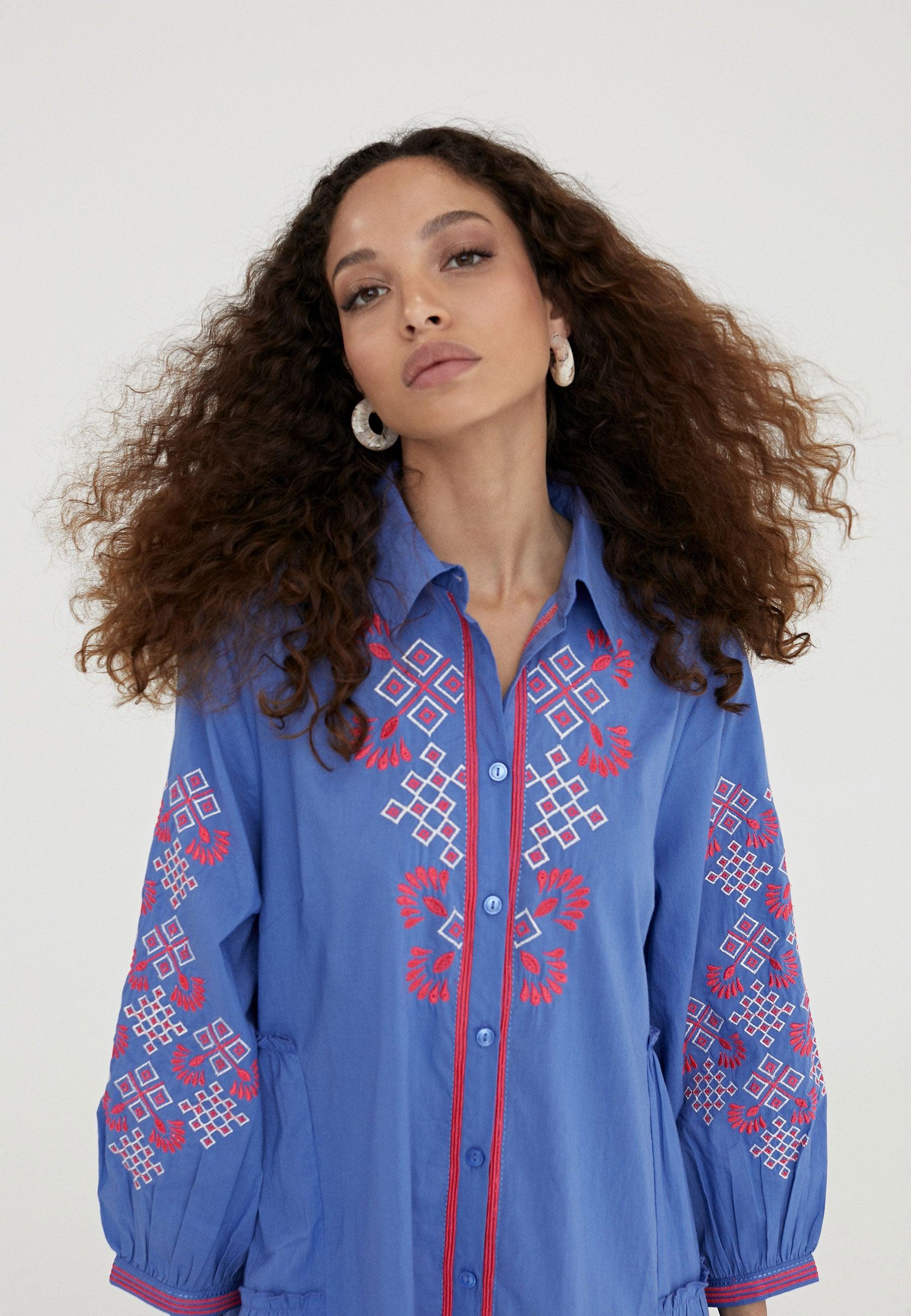 LS2416059-Electric-Blue-Short embroidered caftan