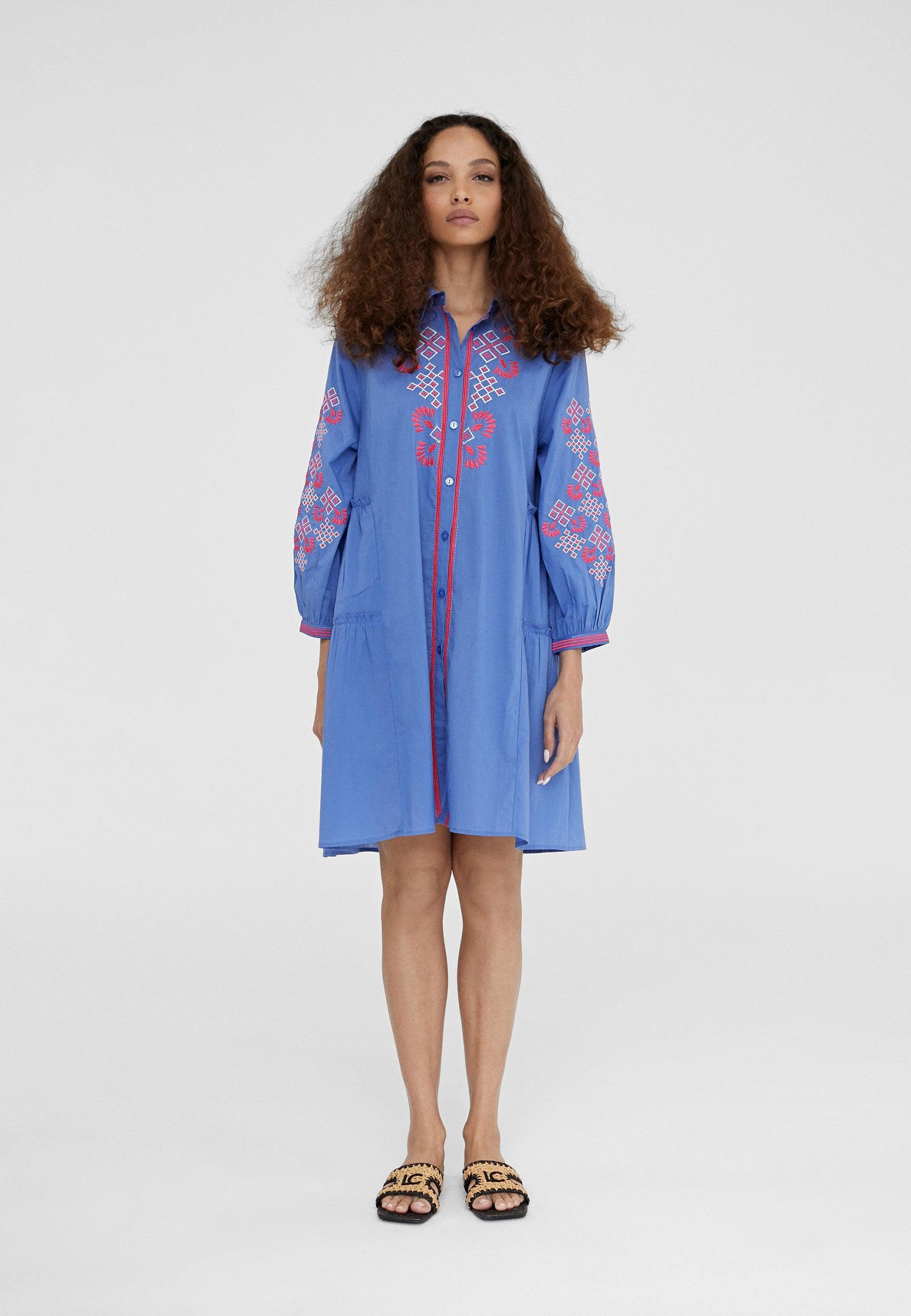 LS2416059-Electric-Blue-Short embroidered caftan