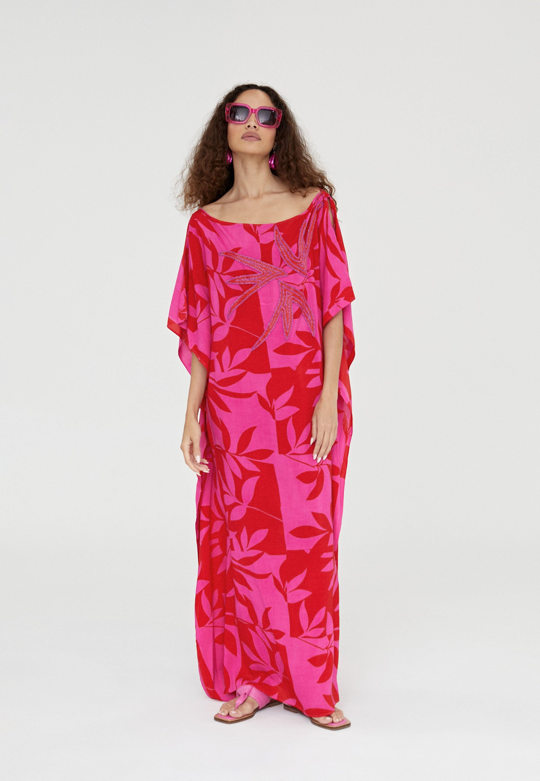 LS2416065-Red-Pink-Long printed caftan