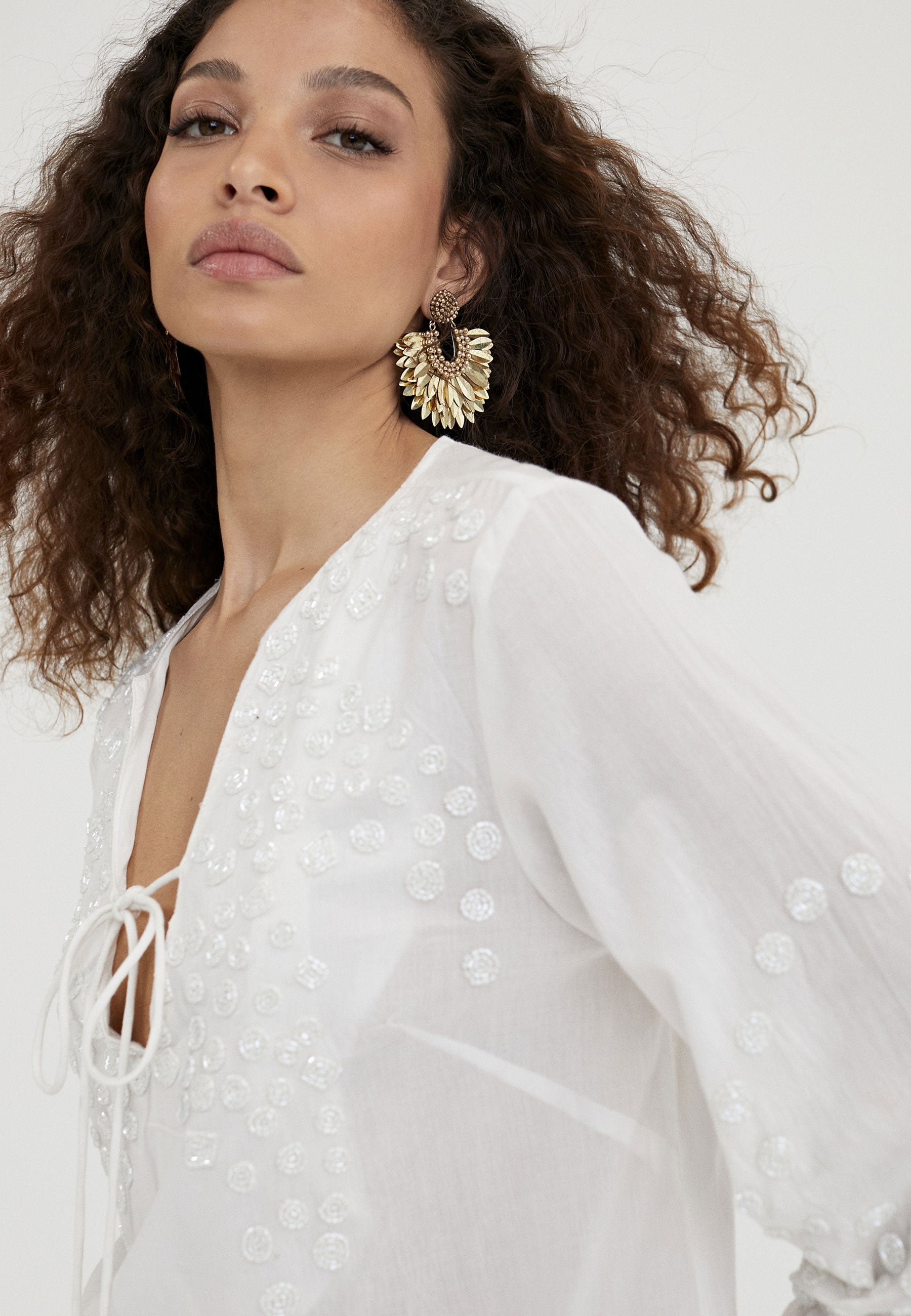 LS2416067-Ecru-Short embroidered caftan