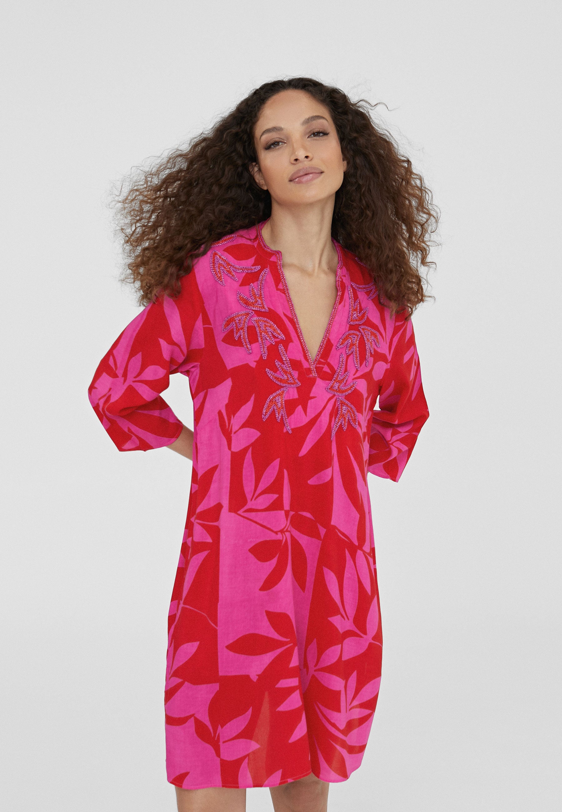 LS2416068-Red-Pink-Short printed caftan