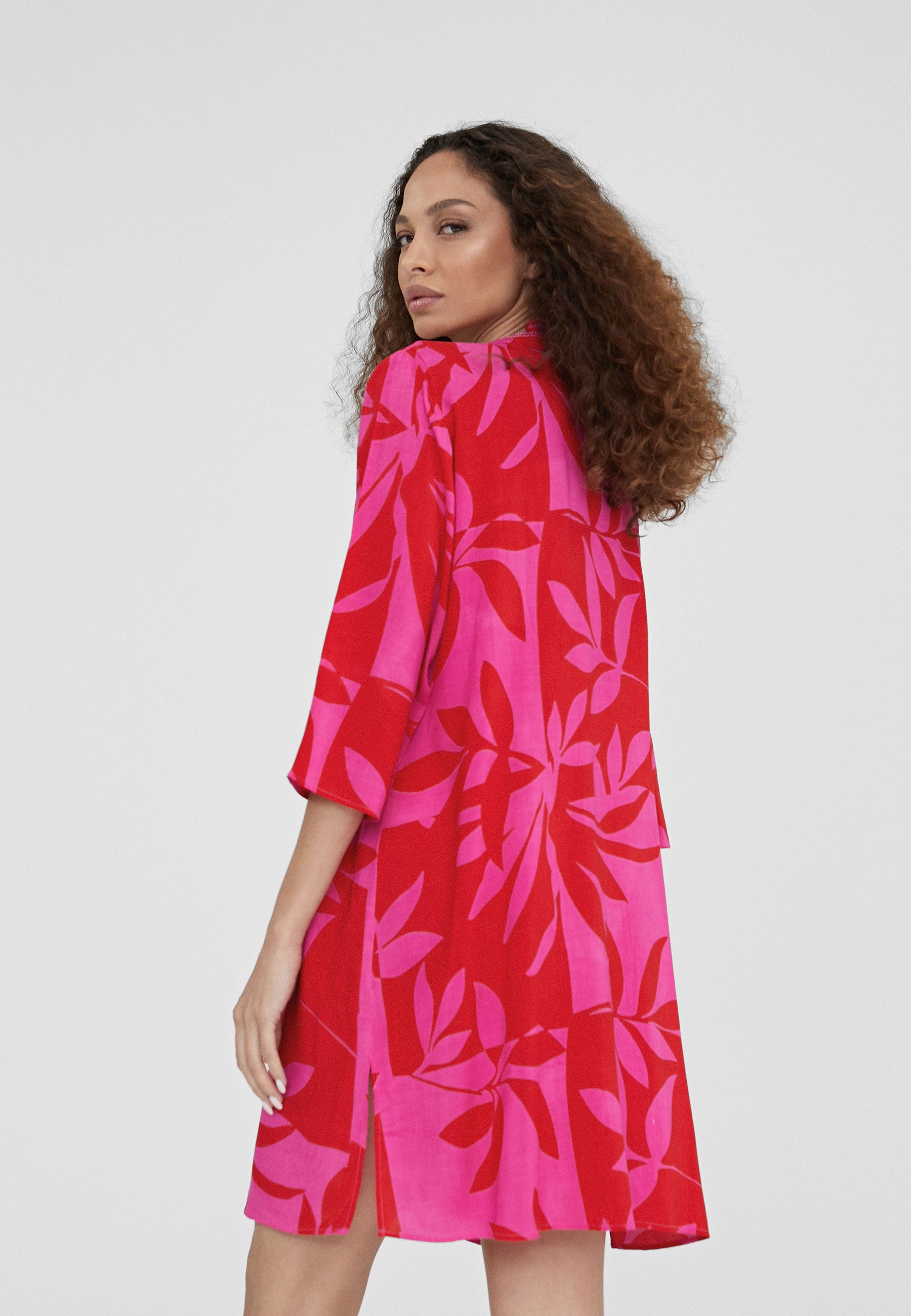 LS2416068-Red-Pink-Short printed caftan