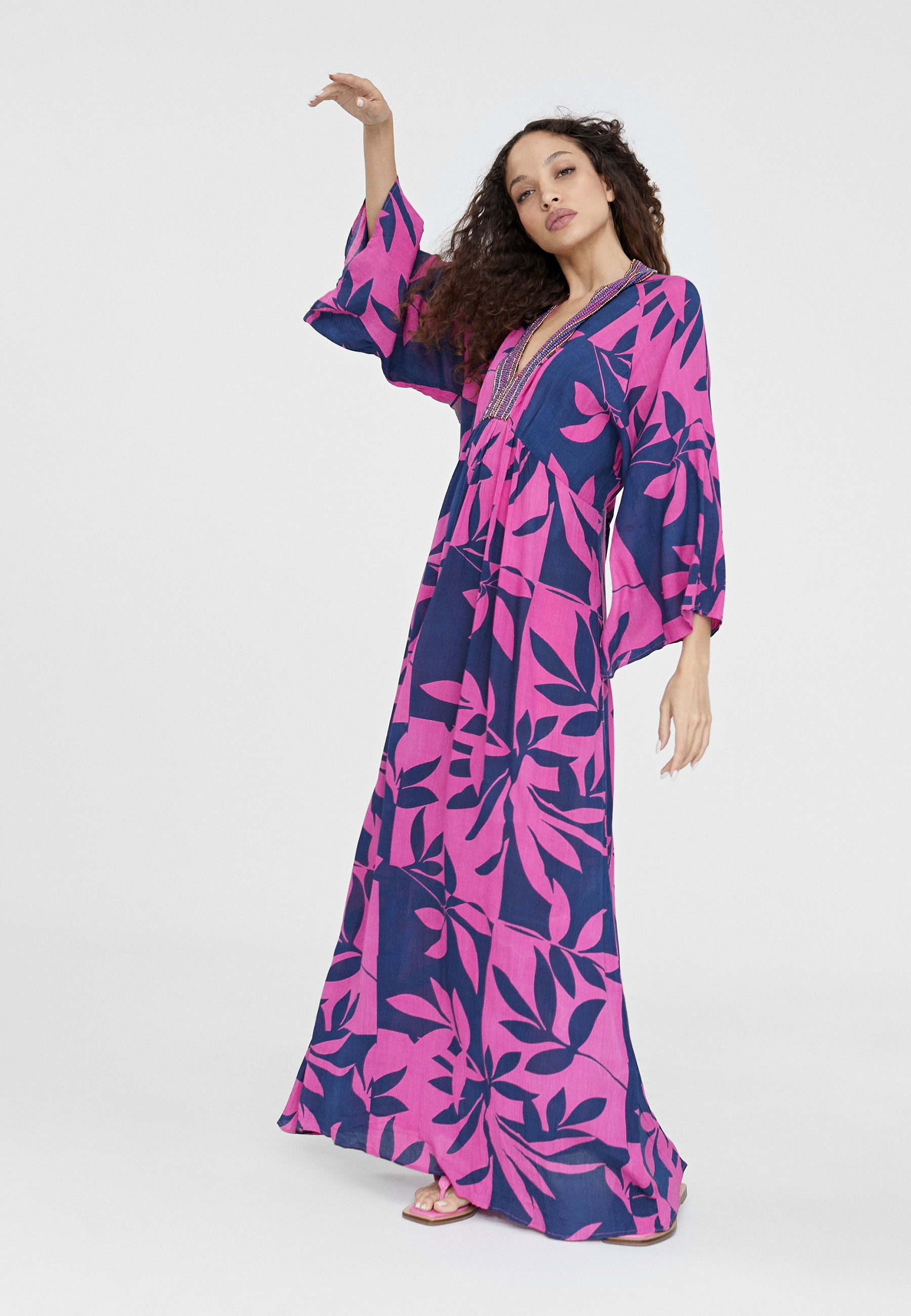 LS2416076-Blue-Pink-Japanese sleeve long dress