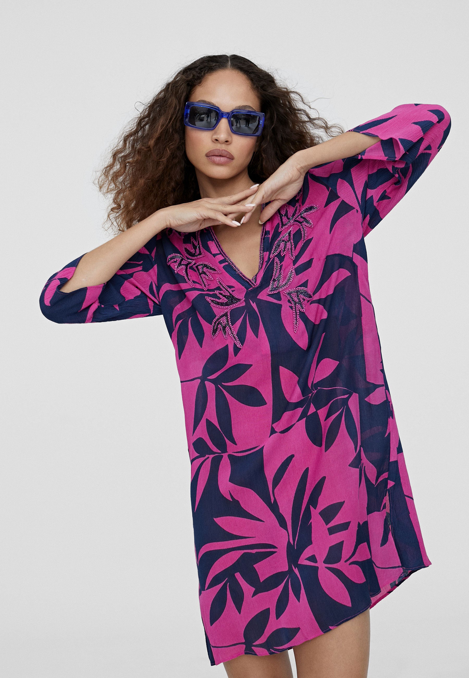 LS2416077-Red-Pink-Short printed caftan