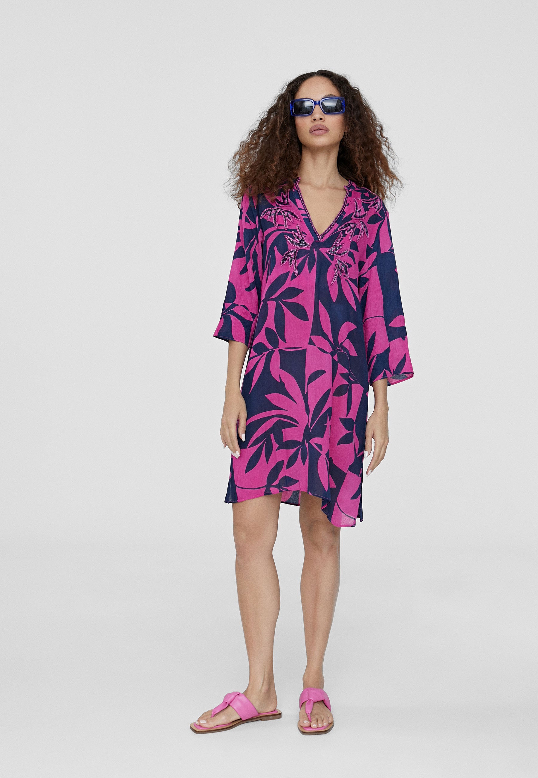 LS2416077-Red-Pink-Short printed caftan