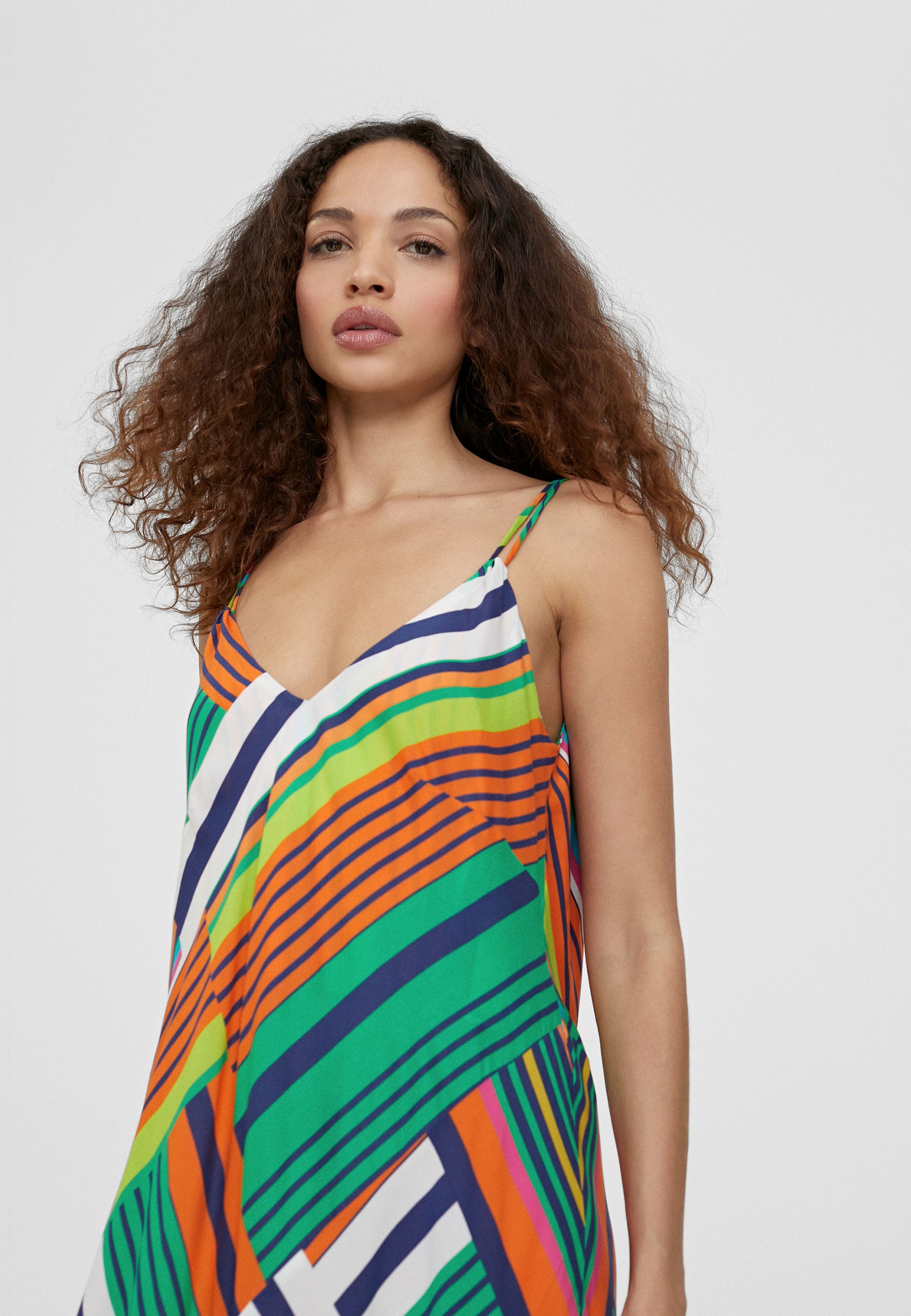 LS2416081-Green-Orange-Long multicoloured dress