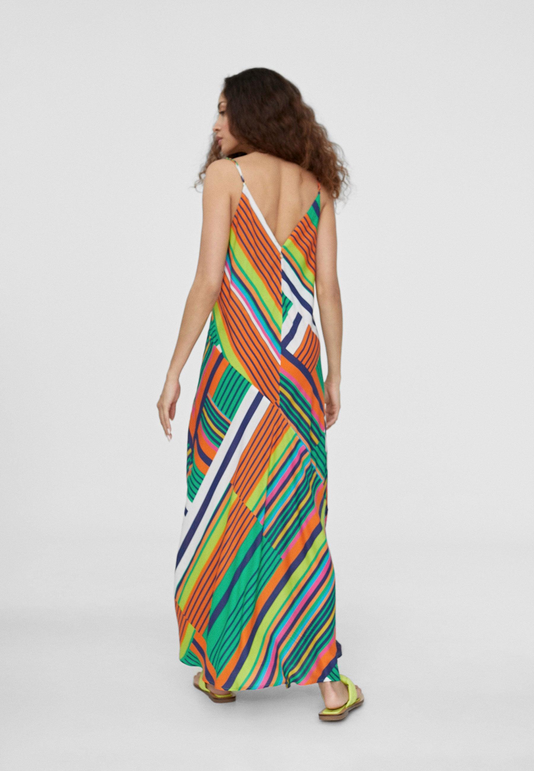 LS2416081-Green-Orange-Long multicoloured dress