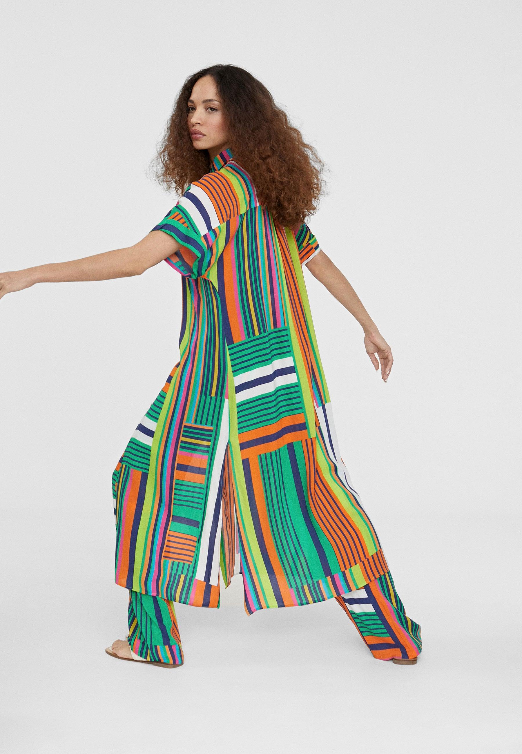 LS2416082-Green-Orange-Multicoloured shirt dress